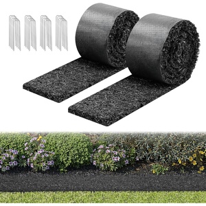VEVOR Rubber Mulch Mat Roll, 2 Rolls 120 x 4.5 in, Recycled Rubber Permanent Mulch Edging Border, Natural-Looking Flower Barrier with Stakes, 0.5 in Thick Cuttable Garden Edgings for Landscaping