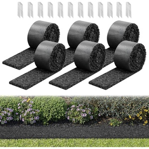VEVOR Rubber Mulch Mat Roll, 6 Rolls 120 x 4.5 in, Recycled Rubber Permanent Mulch Edging Border, Natural-Looking Flower Barrier with Stakes, 0.5 in Thick Cuttable Garden Edgings for Landscaping