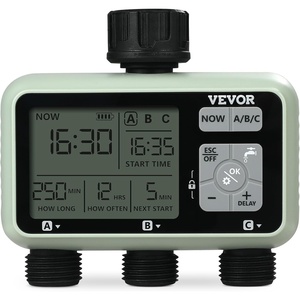 VEVOR WiFi Sprinkler Timer, Single Outlet, Smart Hose Faucet Water Timer with Brass Inlet, APP Control via 2.4Ghz WiFi or Bluetooth, Voice Control with Alexa Google Assistant, IPX6 for Yard Watering(3 Outlet with LCD Display)