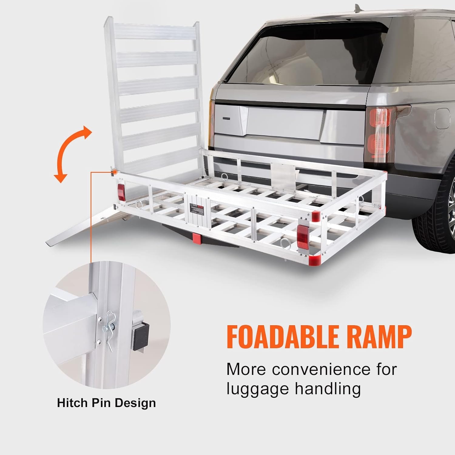image:imageVEVOR 494 x 224 x 71 in Hitch Cargo Carrier 500lb Capacity Trailer Hitch Mount Aluminum Cargo Basket Luggage Carrier Rack Fits 2 Hitch Receiver for SUV Truck Pickup CampingWith Ramp