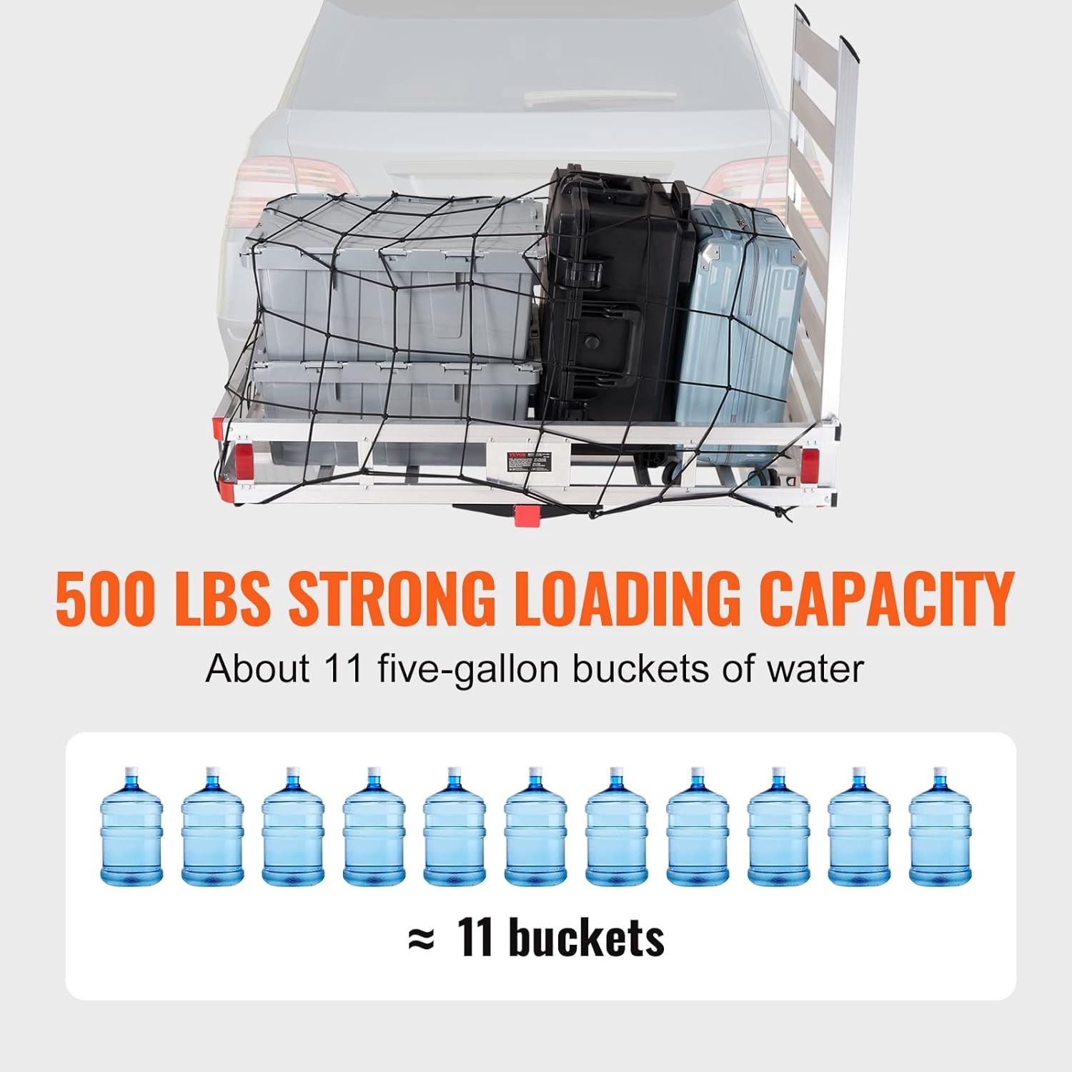 image:imageVEVOR 494 x 224 x 71 in Hitch Cargo Carrier 500lb Capacity Trailer Hitch Mount Aluminum Cargo Basket Luggage Carrier Rack Fits 2 Hitch Receiver for SUV Truck Pickup CampingWith Ramp