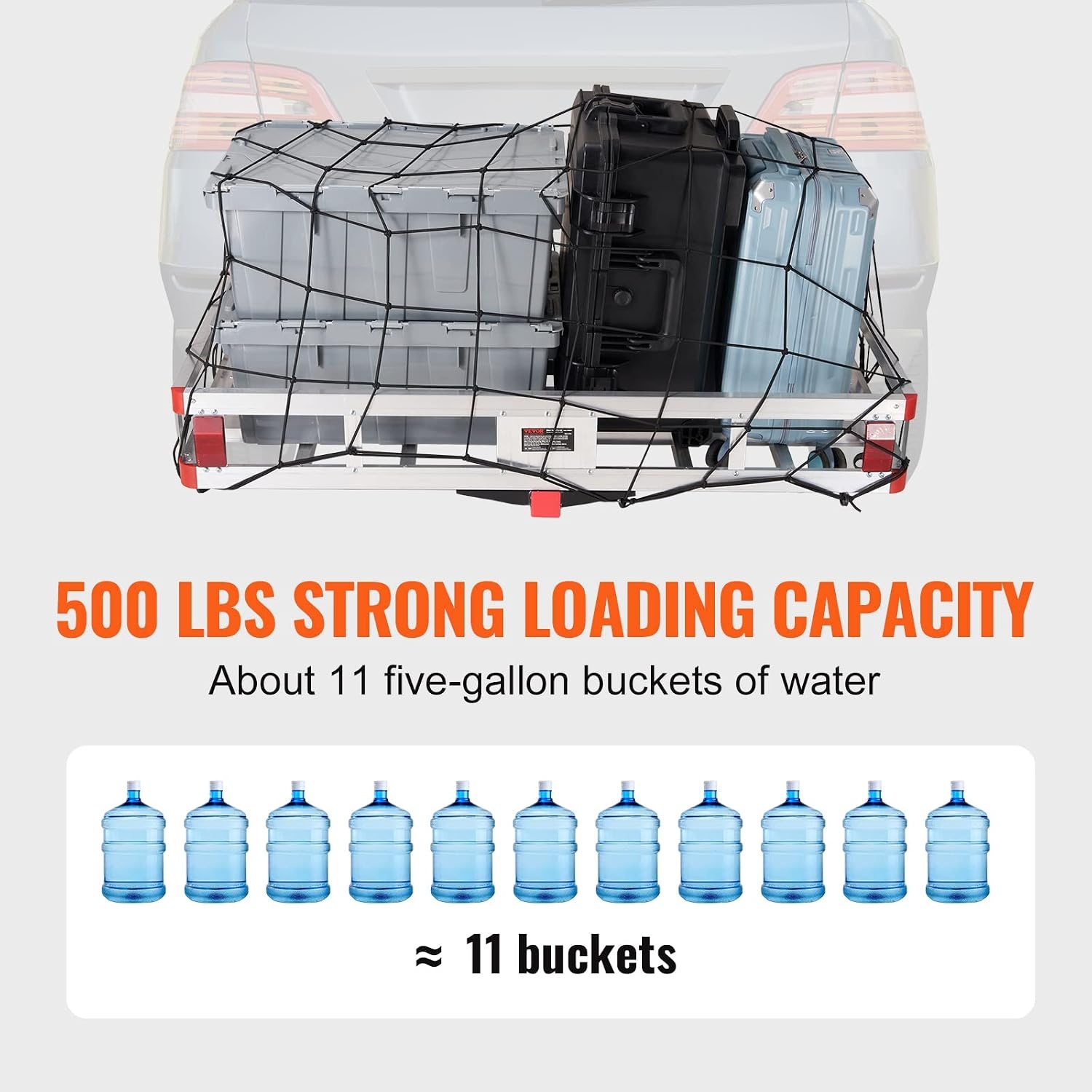 image:imageVEVOR 494 x 224 x 71 in Hitch Cargo Carrier 500lb Capacity Trailer Hitch Mount Aluminum Cargo Basket Luggage Carrier Rack Fits 2 Hitch Receiver for SUV Truck Pickup CampingNo Ramp