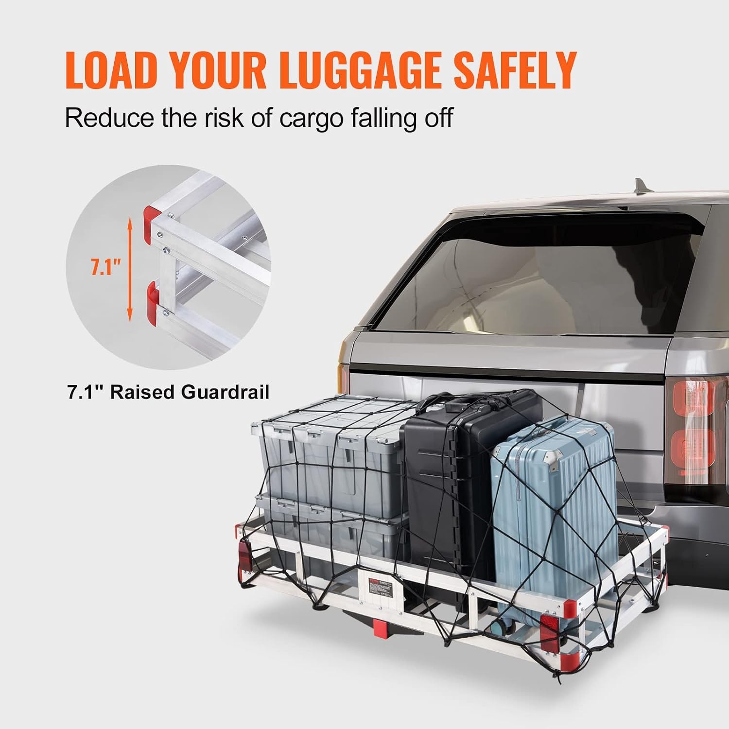 image:imageVEVOR 494 x 224 x 71 in Hitch Cargo Carrier 500lb Capacity Trailer Hitch Mount Aluminum Cargo Basket Luggage Carrier Rack Fits 2 Hitch Receiver for SUV Truck Pickup CampingNo Ramp