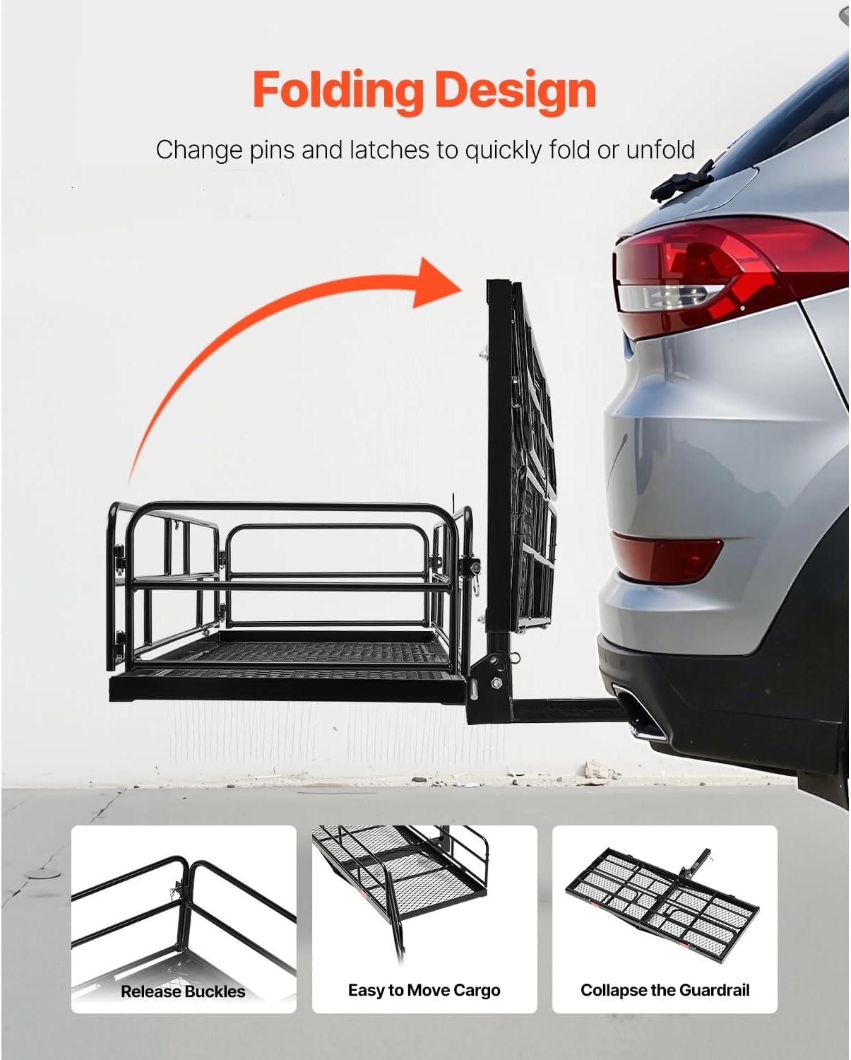 image:imageVEVOR 70 x 30 x 6 Hitch Cargo Carrier 500 lbs Capacity with Nighttime Reflective Reminder Folding Hitch Mount Cargo Carrier Basket with Hitch Lock for 2 Receiver Fit for SUVs60 x 24 x 14