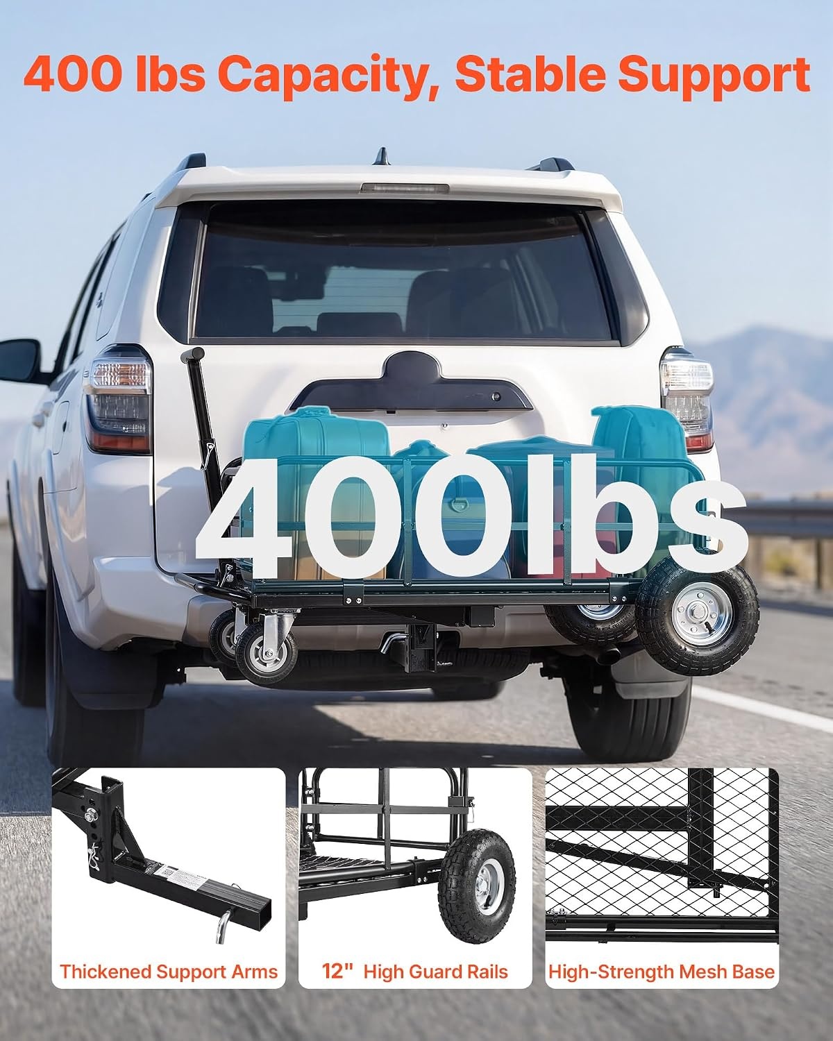 image:imageVEVOR 70 x 30 x 6 Hitch Cargo Carrier 500 lbs Capacity with Nighttime Reflective Reminder Folding Hitch Mount Cargo Carrier Basket with Hitch Lock for 2 Receiver Fit for SUVs362 x 213 x 118
