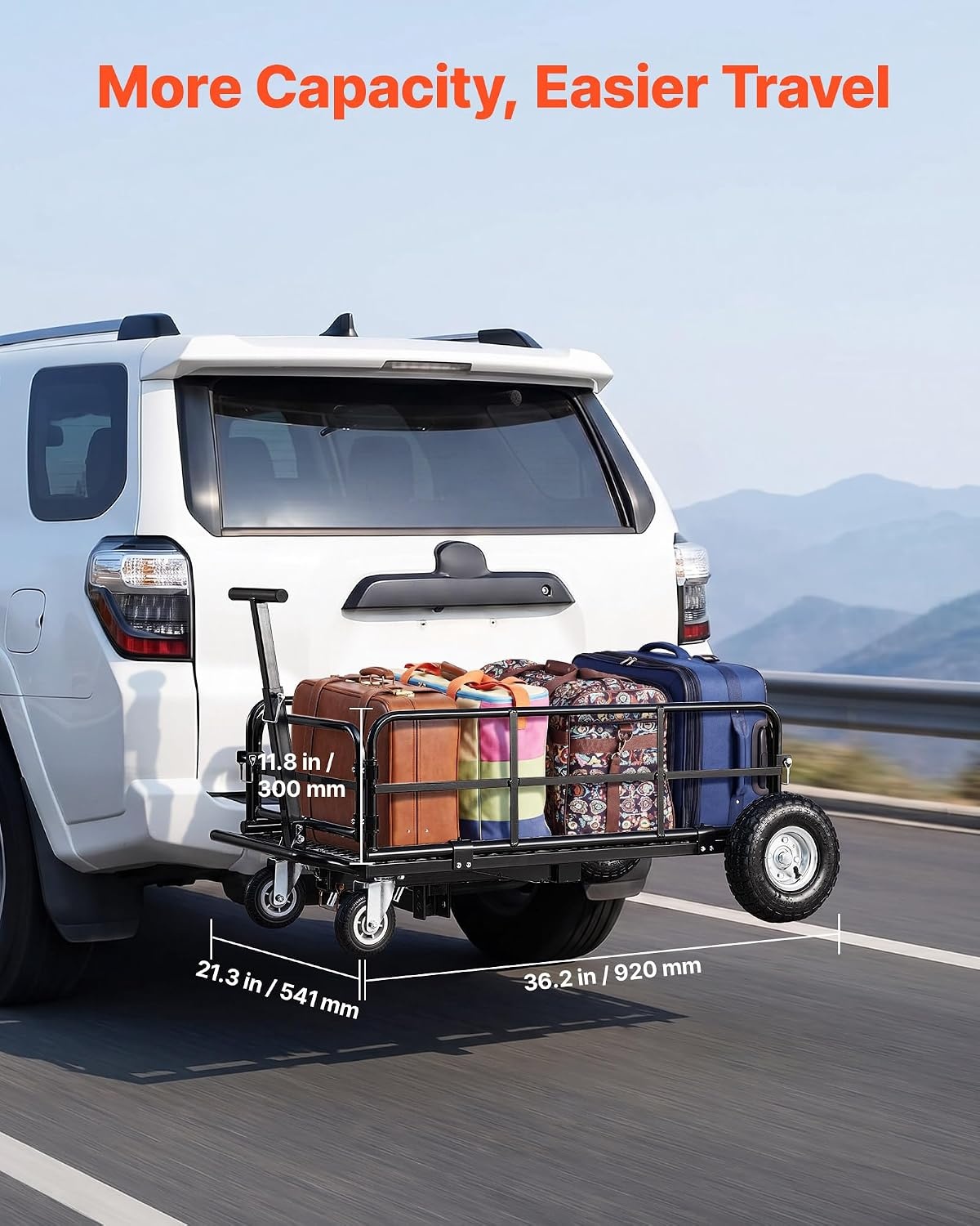 image:imageVEVOR 70 x 30 x 6 Hitch Cargo Carrier 500 lbs Capacity with Nighttime Reflective Reminder Folding Hitch Mount Cargo Carrier Basket with Hitch Lock for 2 Receiver Fit for SUVs362 x 213 x 118
