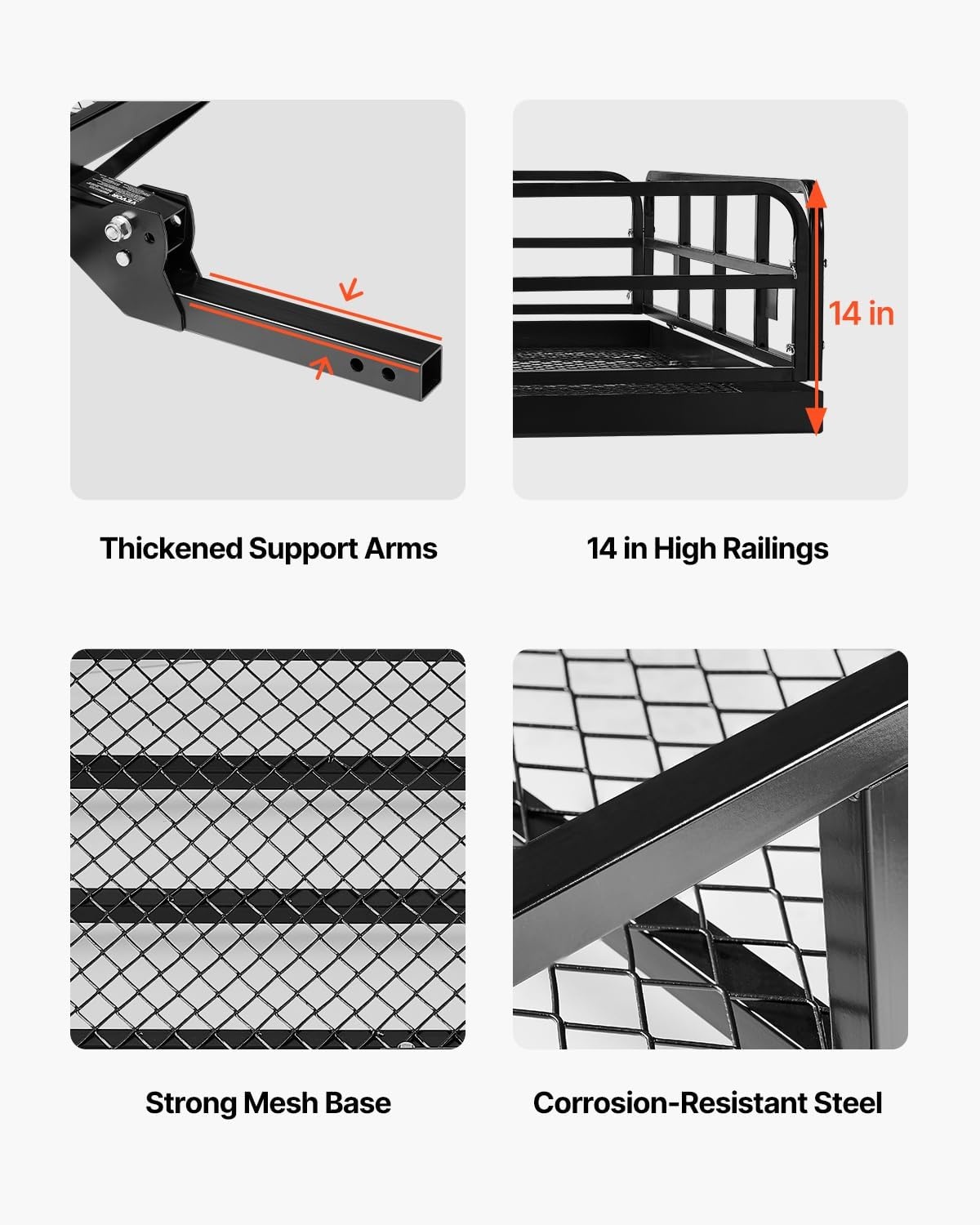 image:imageVEVOR 70 x 30 x 6 Hitch Cargo Carrier 500 lbs Capacity with Nighttime Reflective Reminder Folding Hitch Mount Cargo Carrier Basket with Hitch Lock for 2 Receiver Fit for SUVs60 x 24 x 14