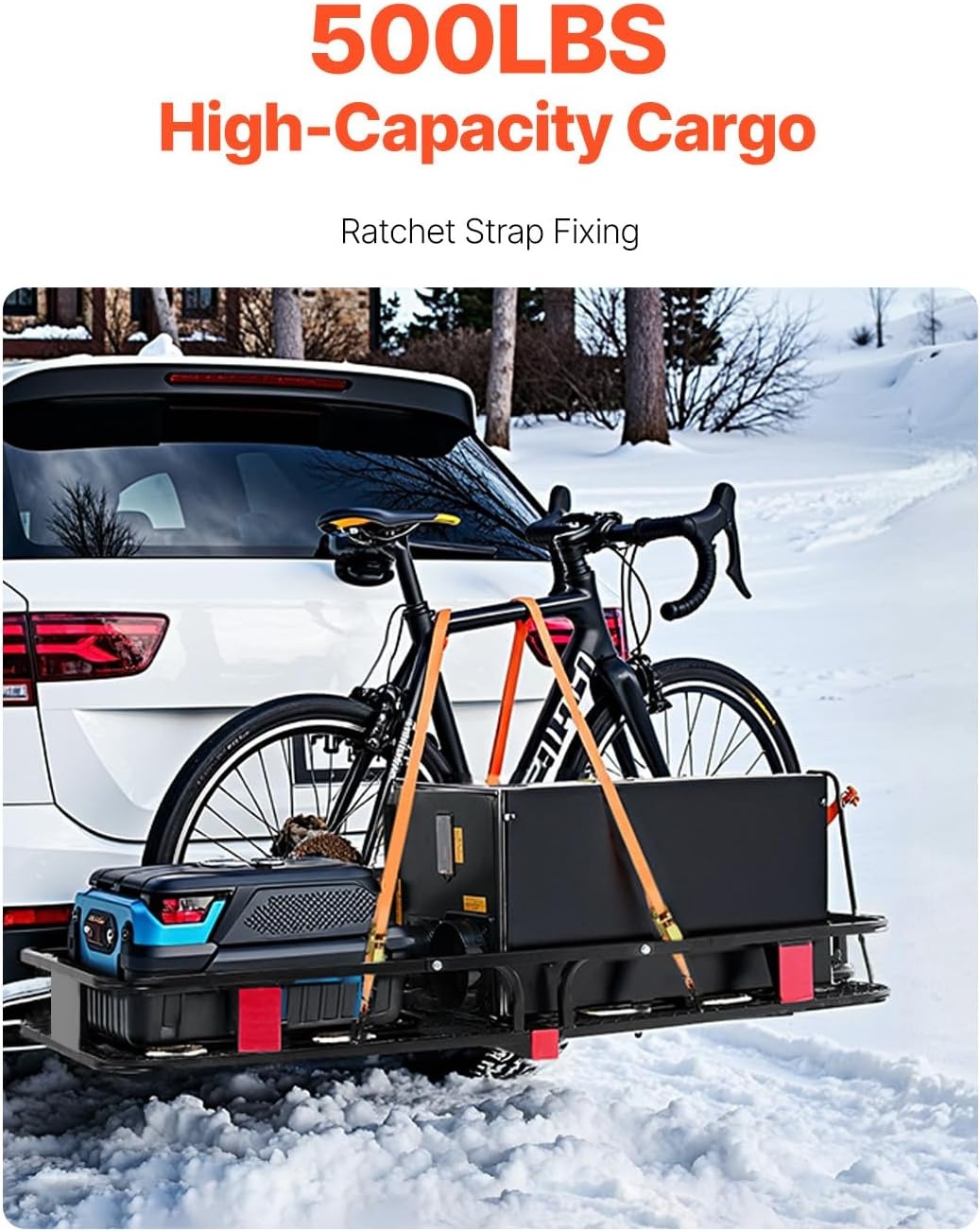 image:imageVEVOR 70 x 30 x 6 Hitch Cargo Carrier 500 lbs Capacity with Nighttime Reflective Reminder Folding Hitch Mount Cargo Carrier Basket with Hitch Lock for 2 Receiver Fit for SUVs70 x 30 x 6
