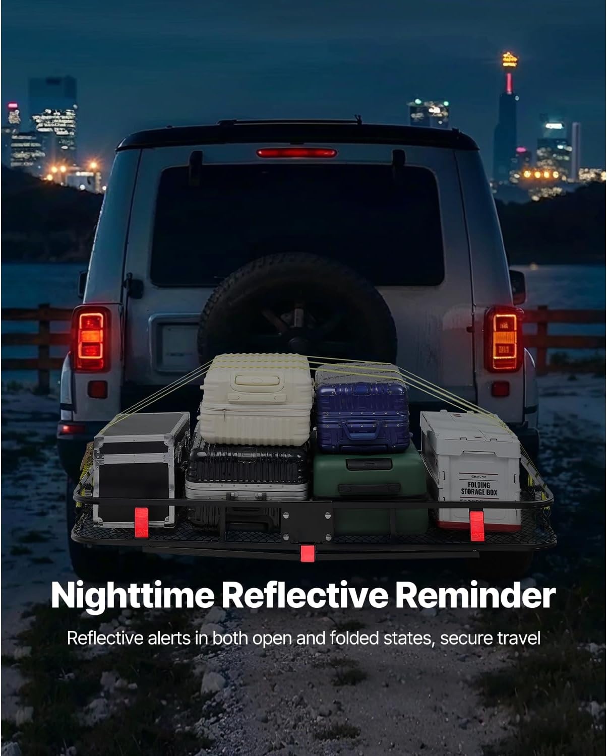 image:imageVEVOR 70 x 30 x 6 Hitch Cargo Carrier 500 lbs Capacity with Nighttime Reflective Reminder Folding Hitch Mount Cargo Carrier Basket with Hitch Lock for 2 Receiver Fit for SUVs70 x 30 x 6