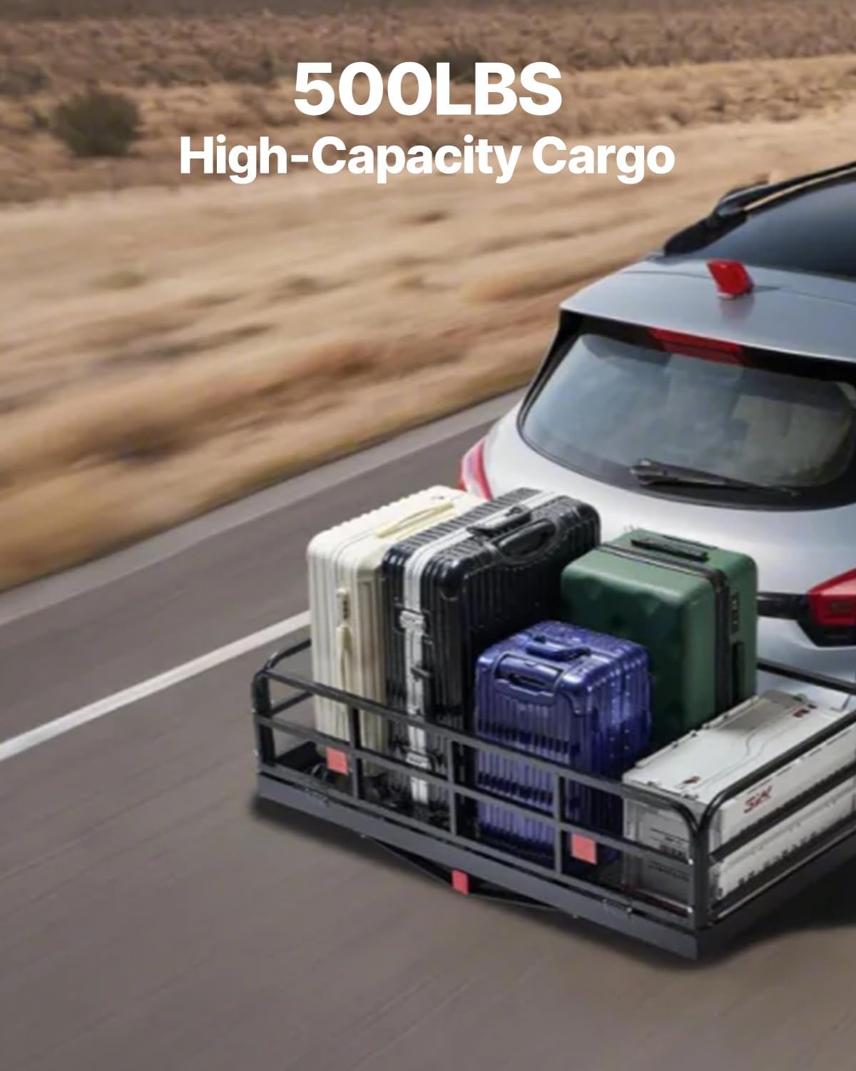 image:imageVEVOR 70 x 30 x 6 Hitch Cargo Carrier 500 lbs Capacity with Nighttime Reflective Reminder Folding Hitch Mount Cargo Carrier Basket with Hitch Lock for 2 Receiver Fit for SUVs60 x 24 x 14
