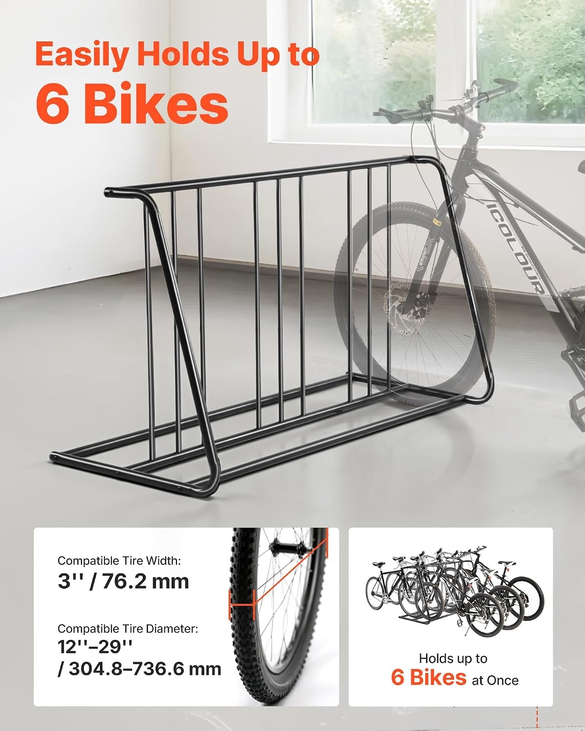 image:imageVEVOR Bike Rack Fits Tire Width 3 Inch762 mm Carbon Steel DoubleSided Grid Bike Rack Stand Freestanding Bicycle Storage Holder for Curbside Garage Indoor Outdoor Parking 6Bicycle Capacity