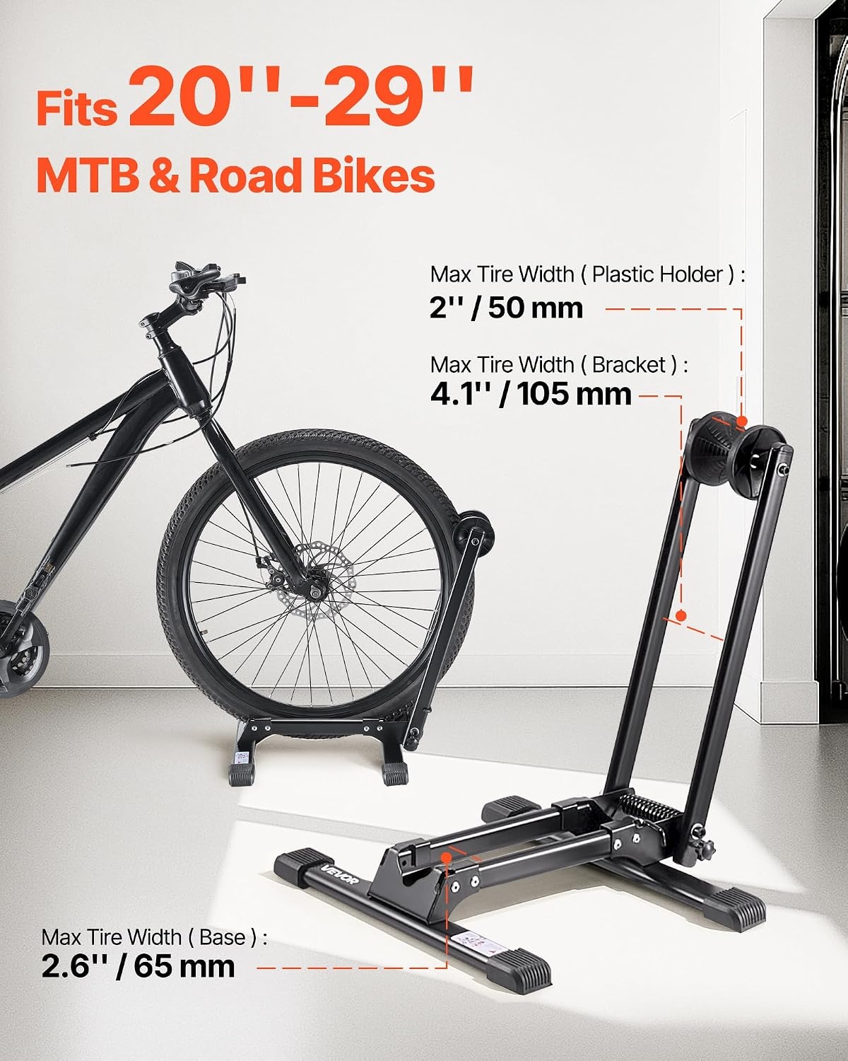 image:imageVEVOR Bike Racks 2 Pack Fits 20 to 27 Inch Mountain amp Road Bikes Alloy Steel RustResistant Bike Floor Stand Rack Foldable Bicycle Stand for Entryway Garage Home Bikes Parking amp Storage Black2 Bike Rack