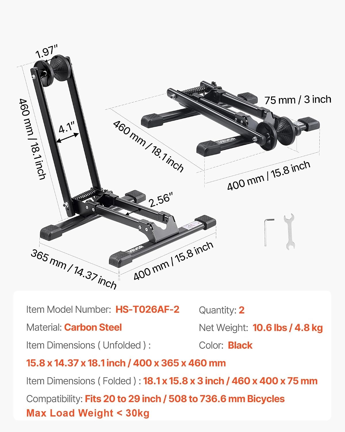 image:imageVEVOR Bike Racks 2 Pack Fits 20 to 27 Inch Mountain amp Road Bikes Alloy Steel RustResistant Bike Floor Stand Rack Foldable Bicycle Stand for Entryway Garage Home Bikes Parking amp Storage Black2 Bike Rack