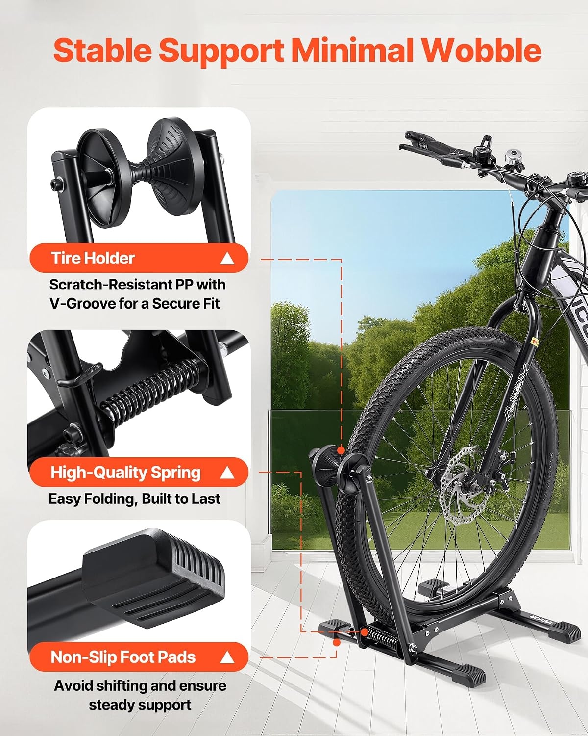 image:imageVEVOR Bike Racks 2 Pack Fits 20 to 27 Inch Mountain amp Road Bikes Alloy Steel RustResistant Bike Floor Stand Rack Foldable Bicycle Stand for Entryway Garage Home Bikes Parking amp Storage Black2 Bike Rack
