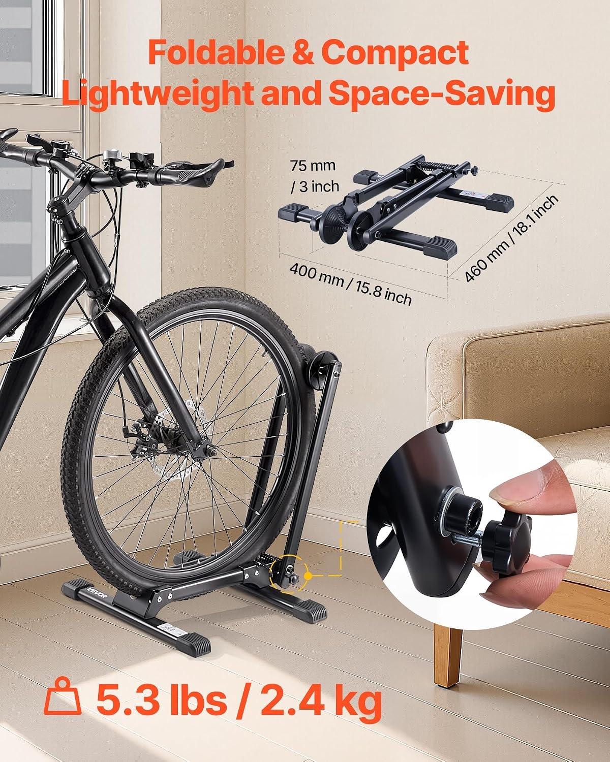 image:imageVEVOR Bike Racks 2 Pack Fits 20 to 27 Inch Mountain amp Road Bikes Alloy Steel RustResistant Bike Floor Stand Rack Foldable Bicycle Stand for Entryway Garage Home Bikes Parking amp Storage Black2 Bike Rack