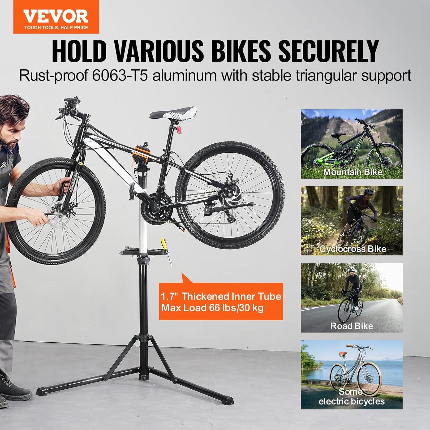 image:imageVEVOR Bike Repair Stand Max 110 lb Heavyduty Bicycle Work Stand with 403594 in Adjustable Height amp Large Tool Tray Foldable Ebike Maintenance Rack Shop Home Mechanics for Mountain Road Bike66 LBS