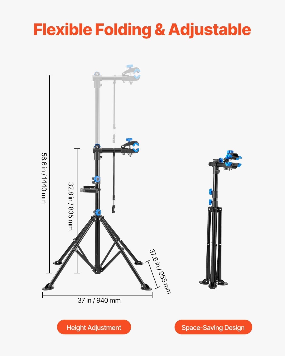 image:imageVEVOR Bike Repair Stand Max 110 lb Heavyduty Bicycle Work Stand with 403594 in Adjustable Height amp Large Tool Tray Foldable Ebike Maintenance Rack Shop Home Mechanics for Mountain Road Bike66 LBS