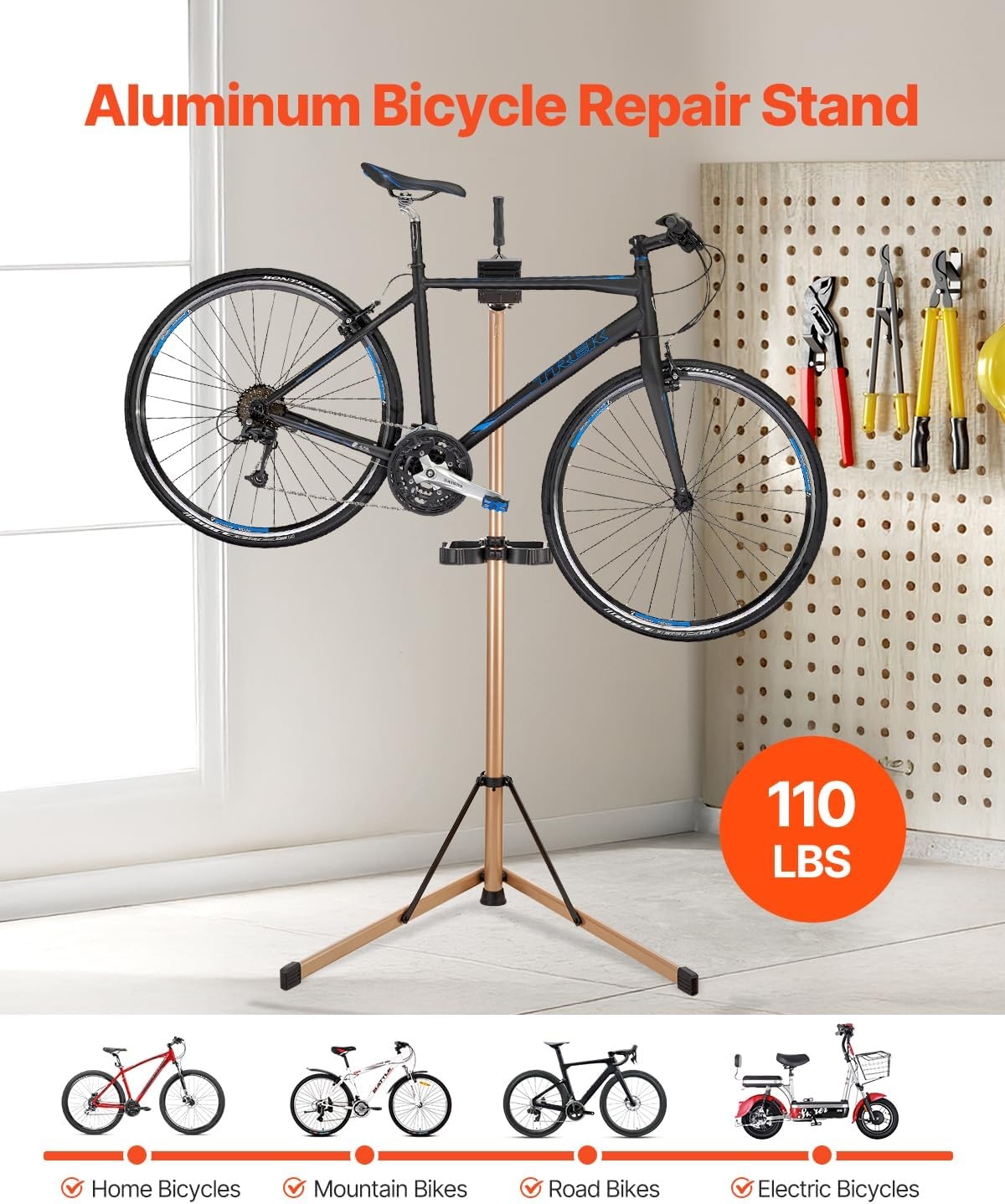 image:imageVEVOR Bike Repair Stand Max 110 lb Heavyduty Bicycle Work Stand with 403594 in Adjustable Height amp Large Tool Tray Foldable Ebike Maintenance Rack Shop Home Mechanics for Mountain Road Bike110 LBS