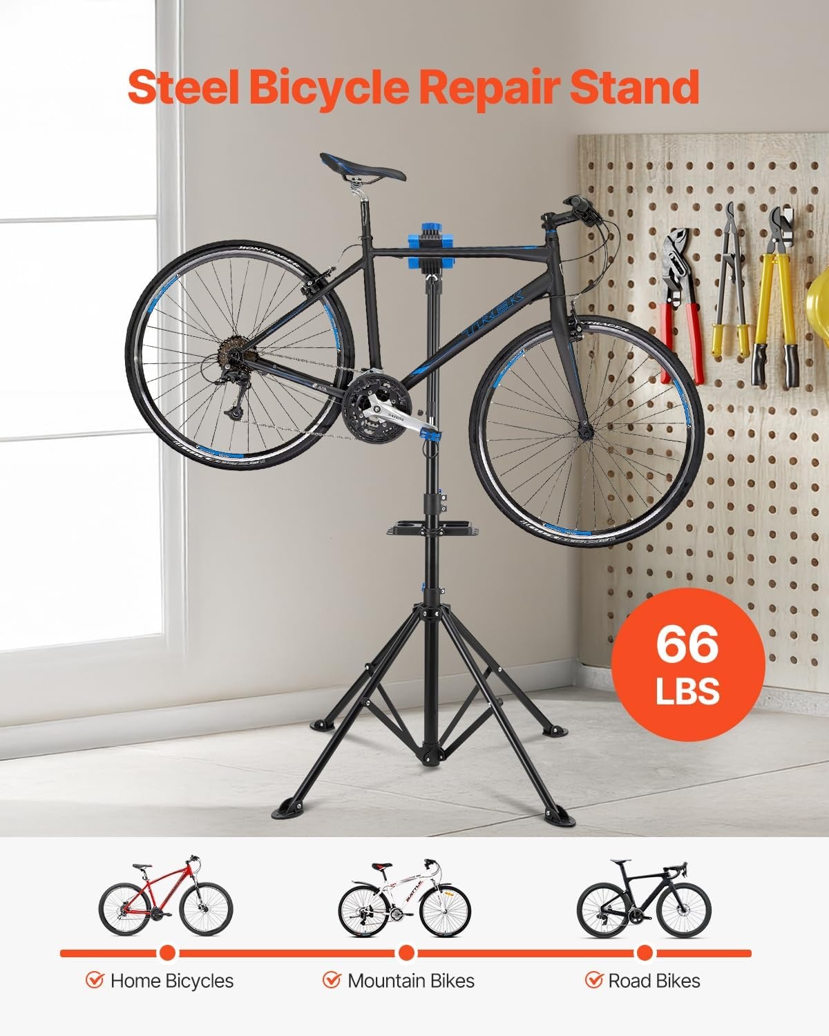 image:imageVEVOR Bike Repair Stand Max 110 lb Heavyduty Bicycle Work Stand with 403594 in Adjustable Height amp Large Tool Tray Foldable Ebike Maintenance Rack Shop Home Mechanics for Mountain Road Bike66 LBS
