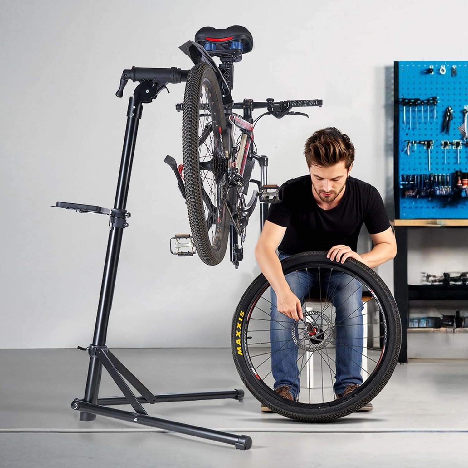 image:imageVEVOR Bike Repair Stand Max 110 lb Heavyduty Bicycle Work Stand with 403594 in Adjustable Height amp Large Tool Tray Foldable Ebike Maintenance Rack Shop Home Mechanics for Mountain Road Bike85 LBS