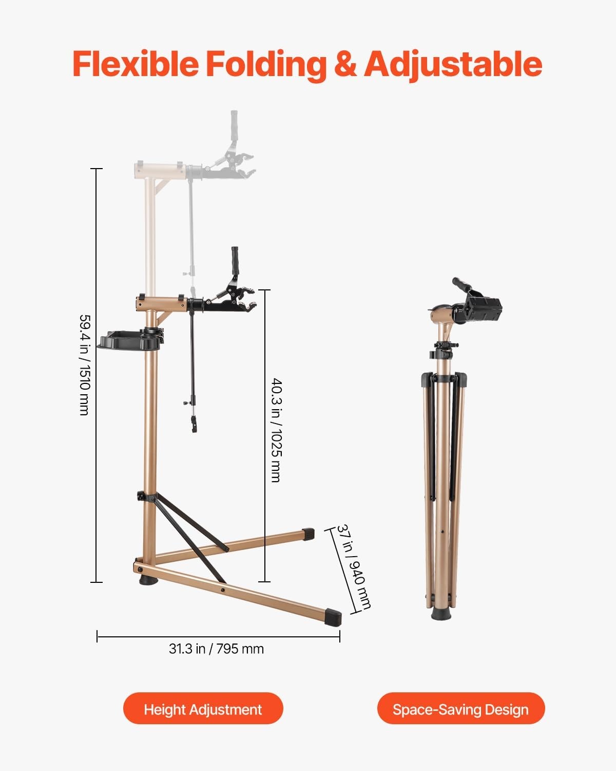image:imageVEVOR Bike Repair Stand Max 110 lb Heavyduty Bicycle Work Stand with 403594 in Adjustable Height amp Large Tool Tray Foldable Ebike Maintenance Rack Shop Home Mechanics for Mountain Road Bike110 LBS