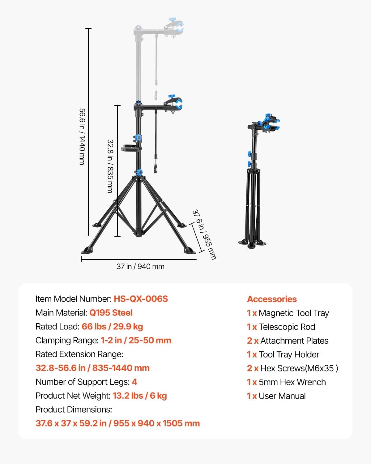 image:imageVEVOR Bike Repair Stand Max 110 lb Heavyduty Bicycle Work Stand with 403594 in Adjustable Height amp Large Tool Tray Foldable Ebike Maintenance Rack Shop Home Mechanics for Mountain Road Bike66 LBS