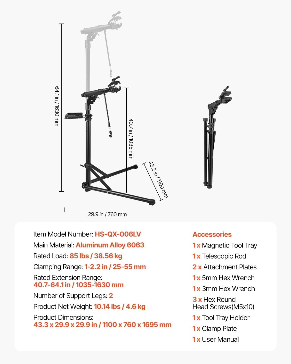 image:imageVEVOR Bike Repair Stand Max 110 lb Heavyduty Bicycle Work Stand with 403594 in Adjustable Height amp Large Tool Tray Foldable Ebike Maintenance Rack Shop Home Mechanics for Mountain Road Bike85 LBS
