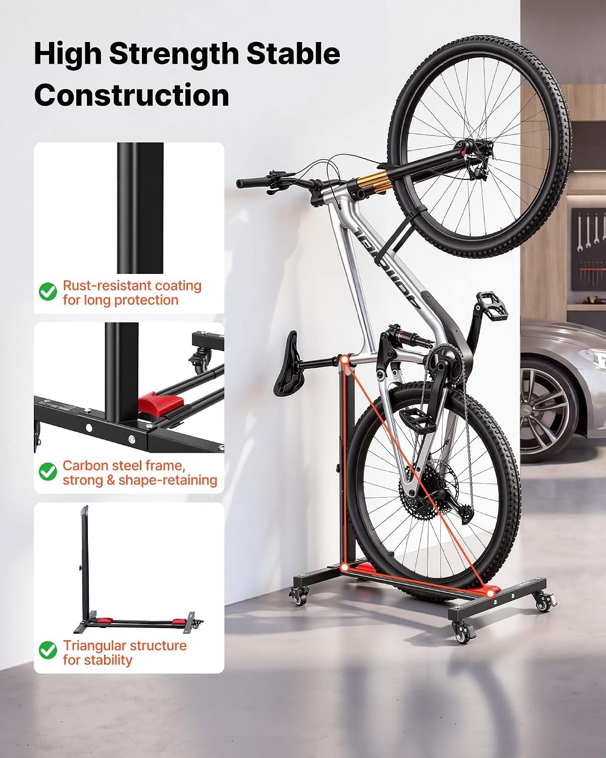 image:imageVEVOR Bike Stand 2 Pack Freestanding Vertical amp Horizontal Bike Storage Rack with Lockable Casters Height Adjustable Carbon Steel Upright Garage Bicycle Floor Stand for 2029 in Wheels Black
