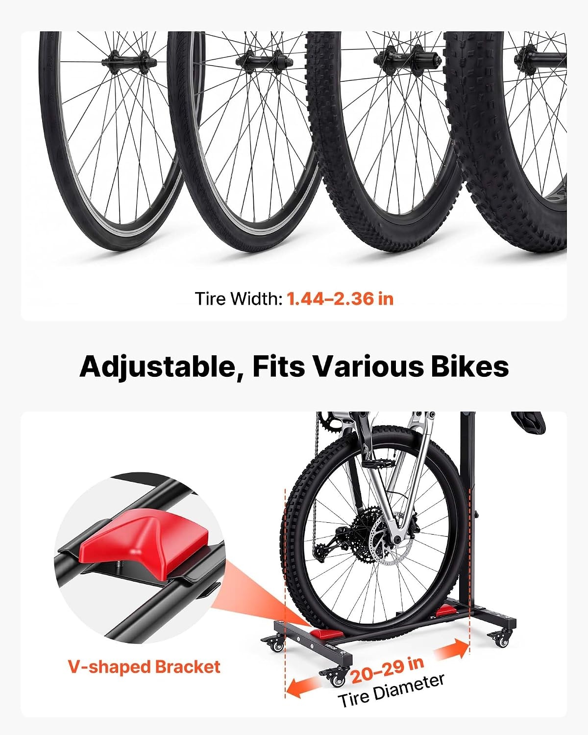 image:imageVEVOR Bike Stand 2 Pack Freestanding Vertical amp Horizontal Bike Storage Rack with Lockable Casters Height Adjustable Carbon Steel Upright Garage Bicycle Floor Stand for 2029 in Wheels Black