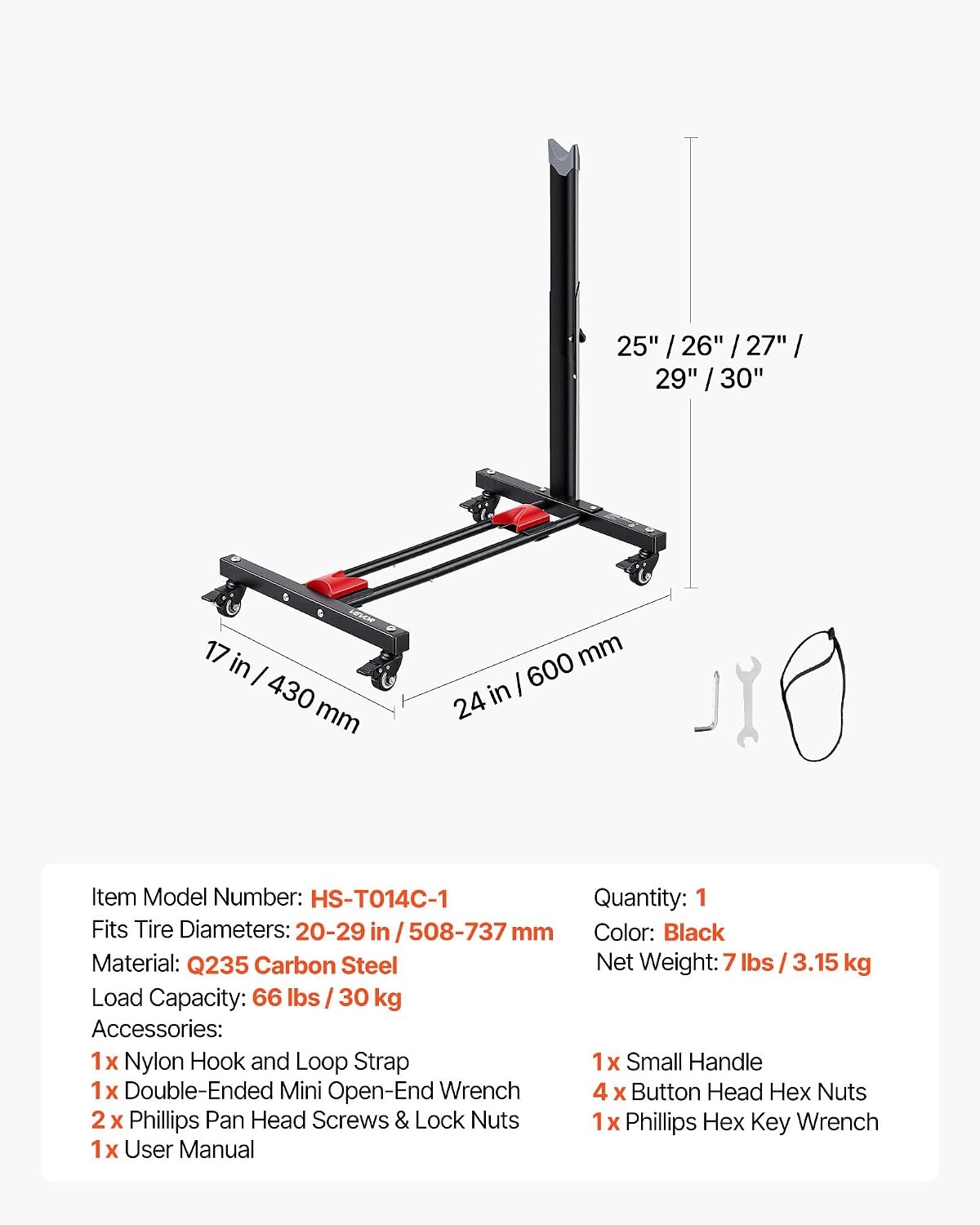 image:imageVEVOR Bike Stand Freestanding Vertical amp Horizontal Bike Storage Rack with Lockable Casters Height Adjustable Carbon Steel Upright Garage Bicycle Floor Stand for 2029 in Wheel Diameters Black1