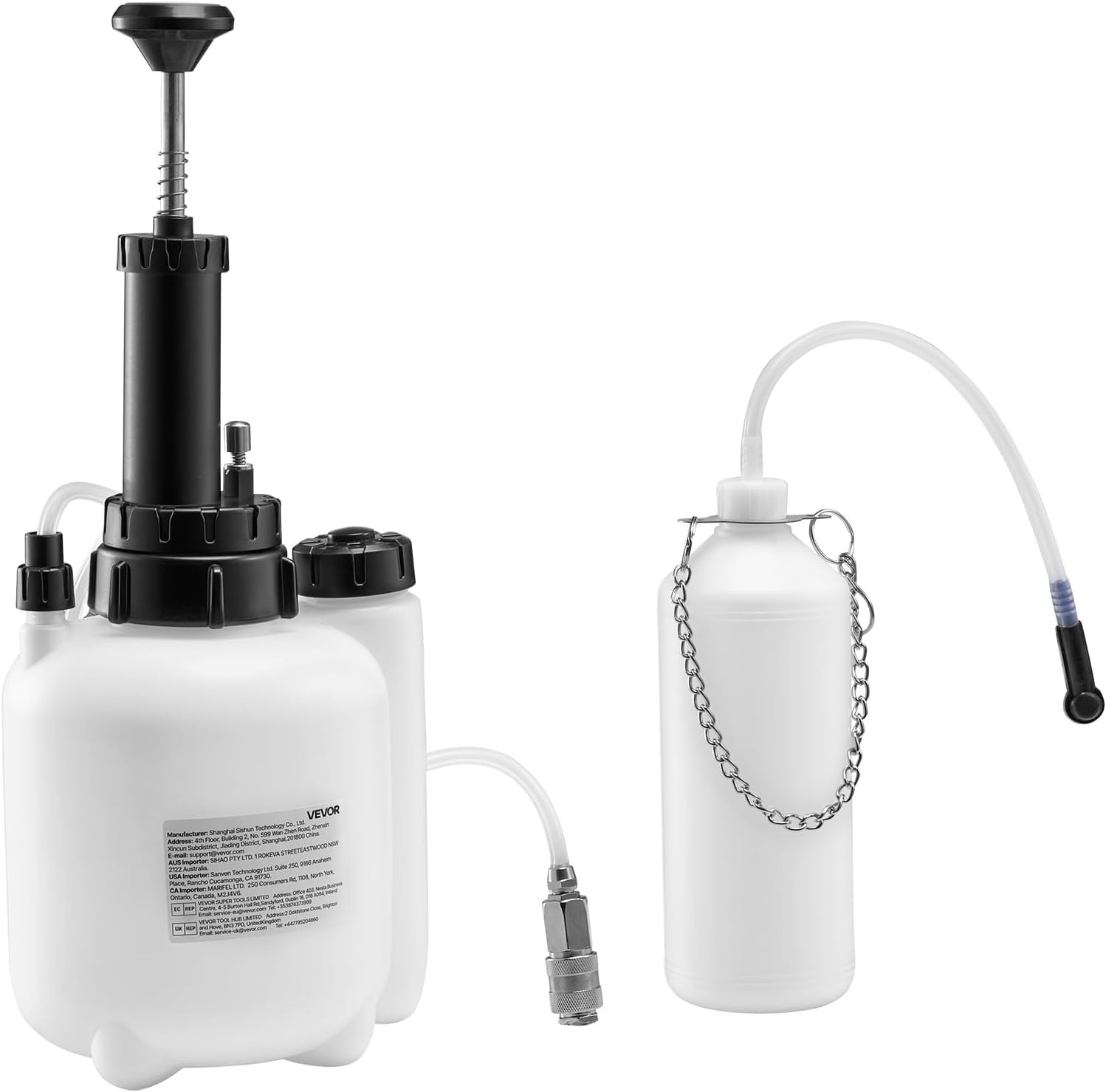 image:imageVEVOR Brake Bleeder Kit 3L Manual Brake Fluid Bleeding Kit with 1L Waste Bottle amp 4 Master Cylinder Adapters OnePerson Professional Brake Fluid Pressure Bleeder for Most Vehicleswith 5pcs Adapters