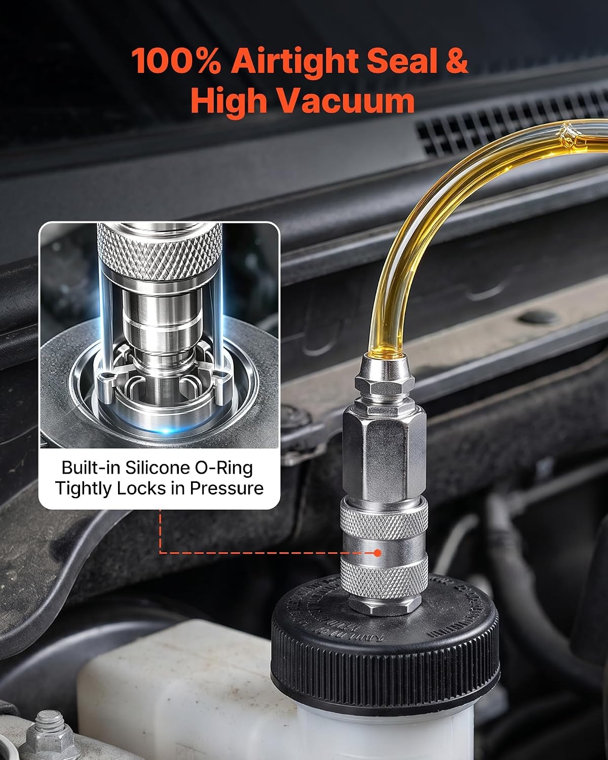 image:imageVEVOR Brake Bleeder Kit 3L Manual Brake Fluid Bleeding Kit with 1L Waste Bottle amp 4 Master Cylinder Adapters OnePerson Professional Brake Fluid Pressure Bleeder for Most Vehicleswith 4pcs Adapters