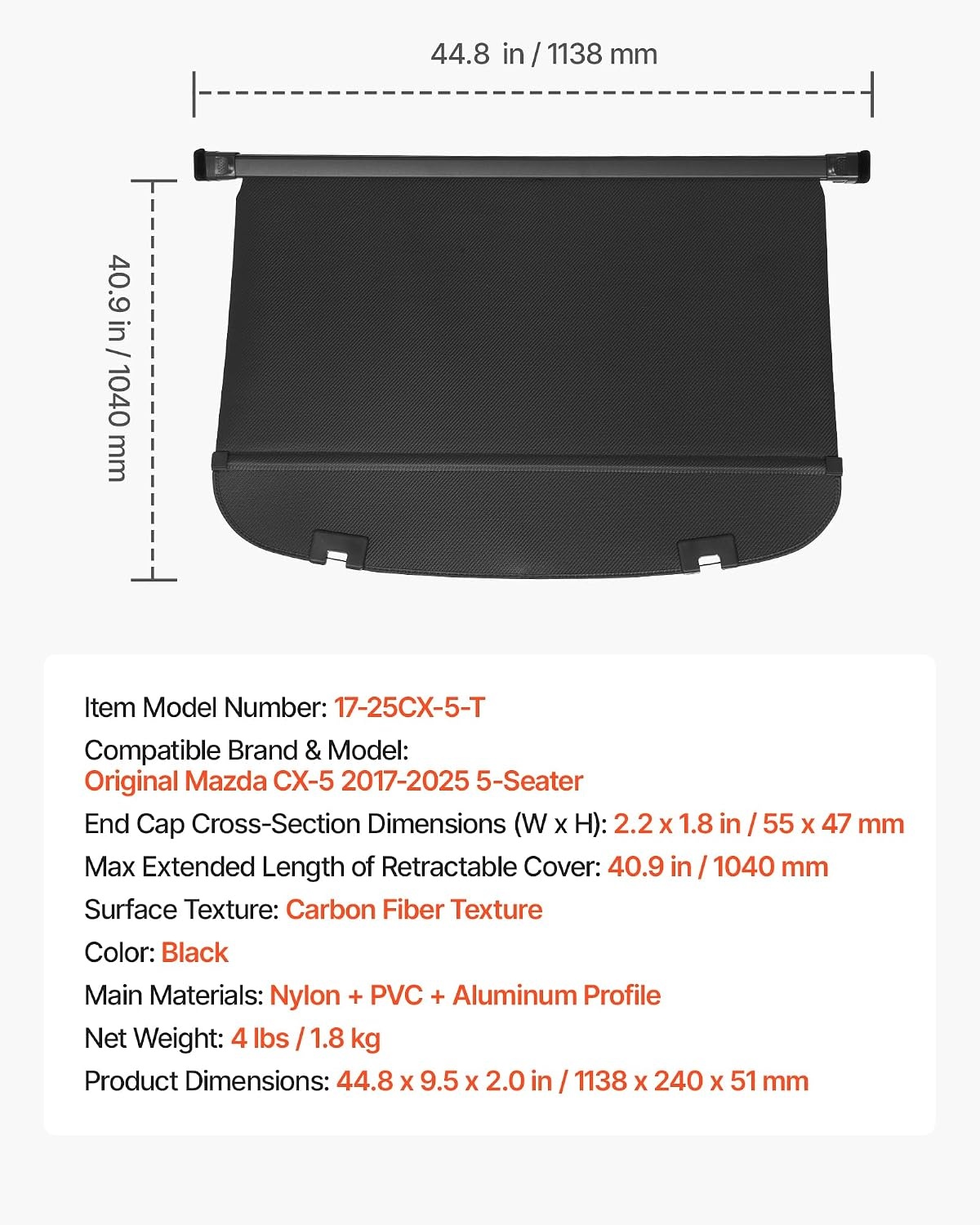 image:imageVEVOR Cargo Cover for Mazda CX5 20172024 2025 5Seater Accessories Carbon Fiber Texture Retractable Trunk Cover AntiPeeping Luggage Privacy Shield Easy Installation Security Shade CarMazda CX5 20172025