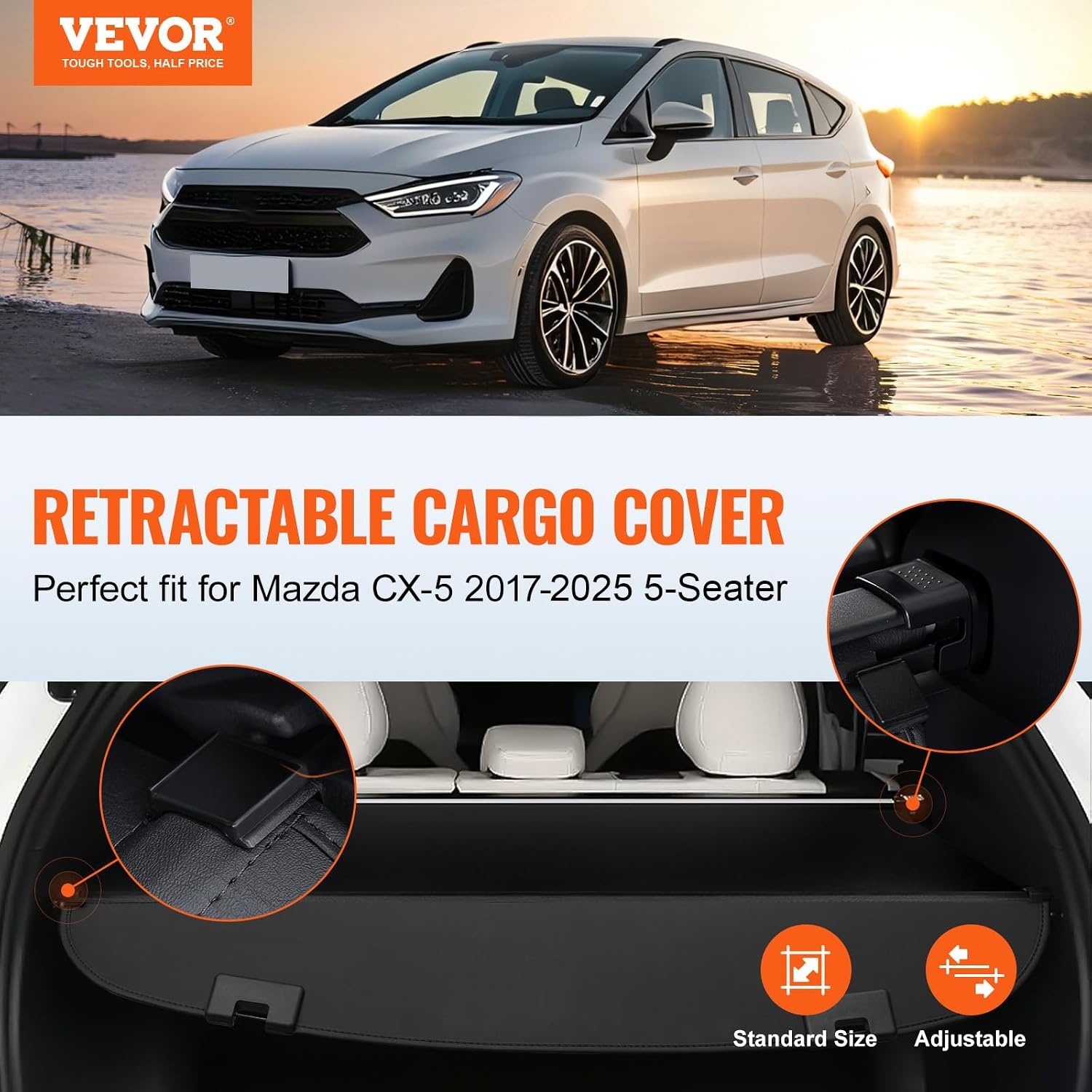 image:imageVEVOR Cargo Cover for Mazda CX5 20172024 2025 5Seater Accessories Carbon Fiber Texture Retractable Trunk Cover AntiPeeping Luggage Privacy Shield Easy Installation Security Shade CarMazda CX5 20172025