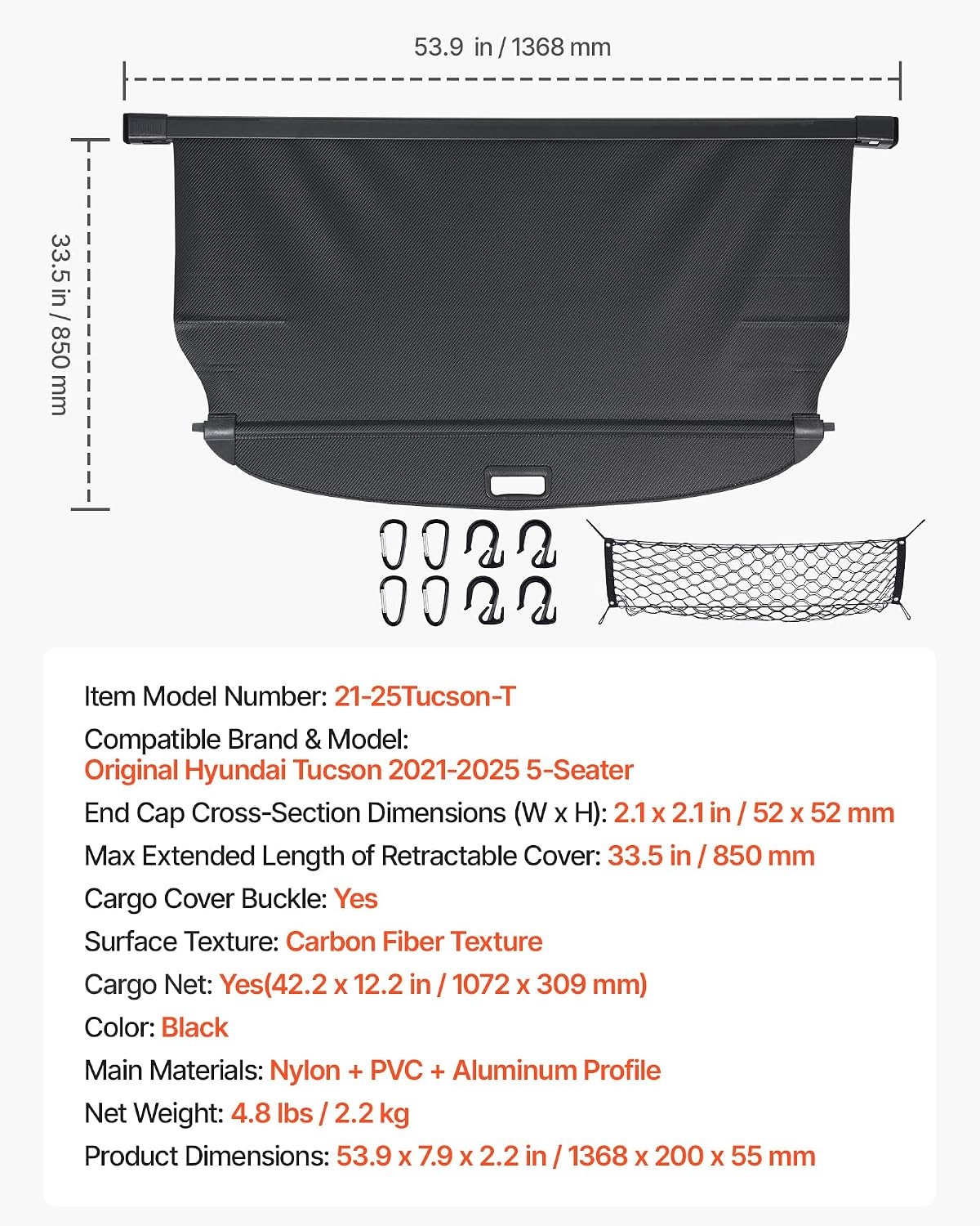 image:imageVEVOR Cargo Cover for Mazda CX5 20172024 2025 5Seater Accessories Carbon Fiber Texture Retractable Trunk Cover AntiPeeping Luggage Privacy Shield Easy Installation Security Shade CarHyundai Tucson 20212025
