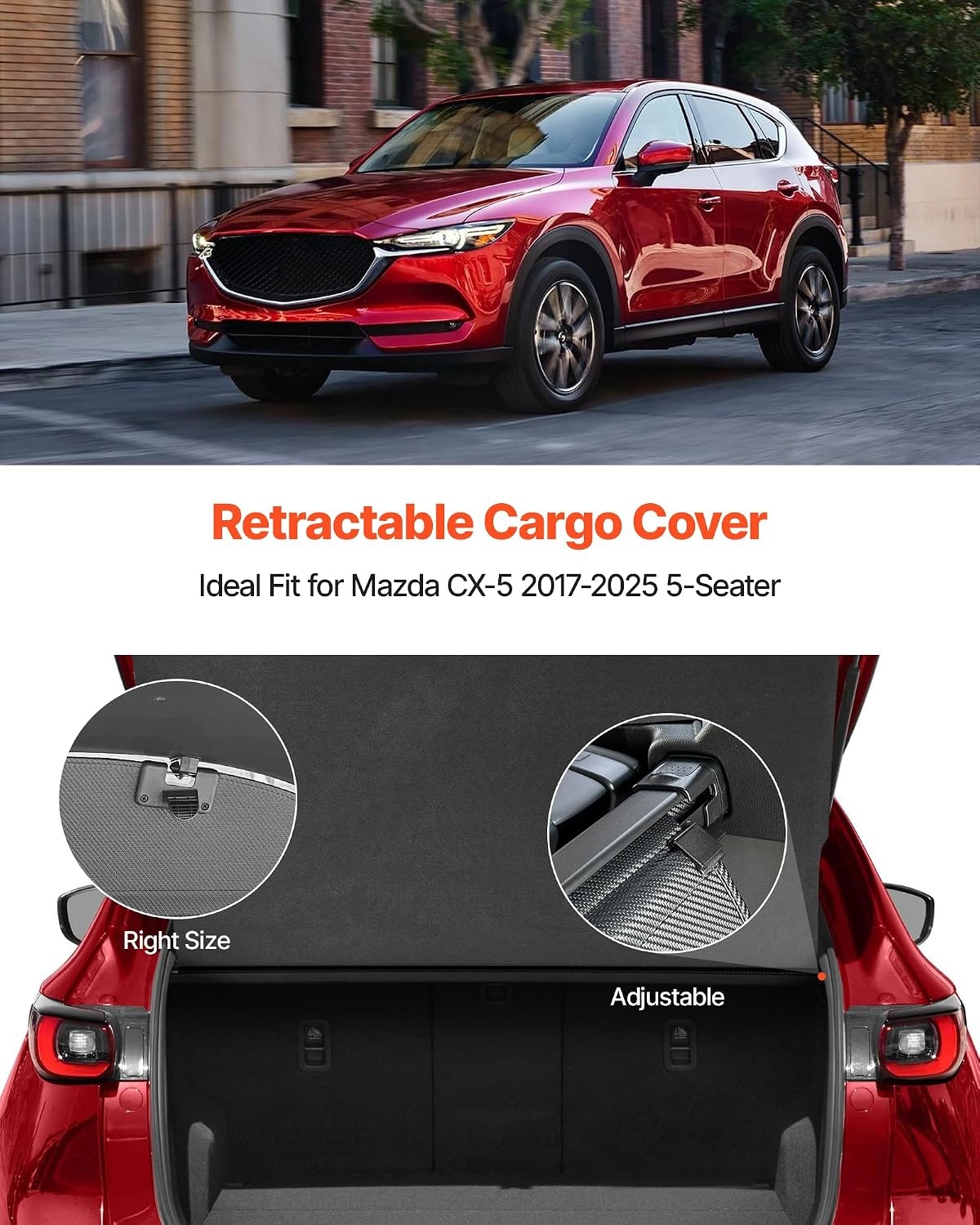 image:imageVEVOR Cargo Cover for Mazda CX5 20172024 2025 5Seater Accessories Carbon Fiber Texture Retractable Trunk Cover AntiPeeping Luggage Privacy Shield Easy Installation Security Shade CarMazda CX5 20172025