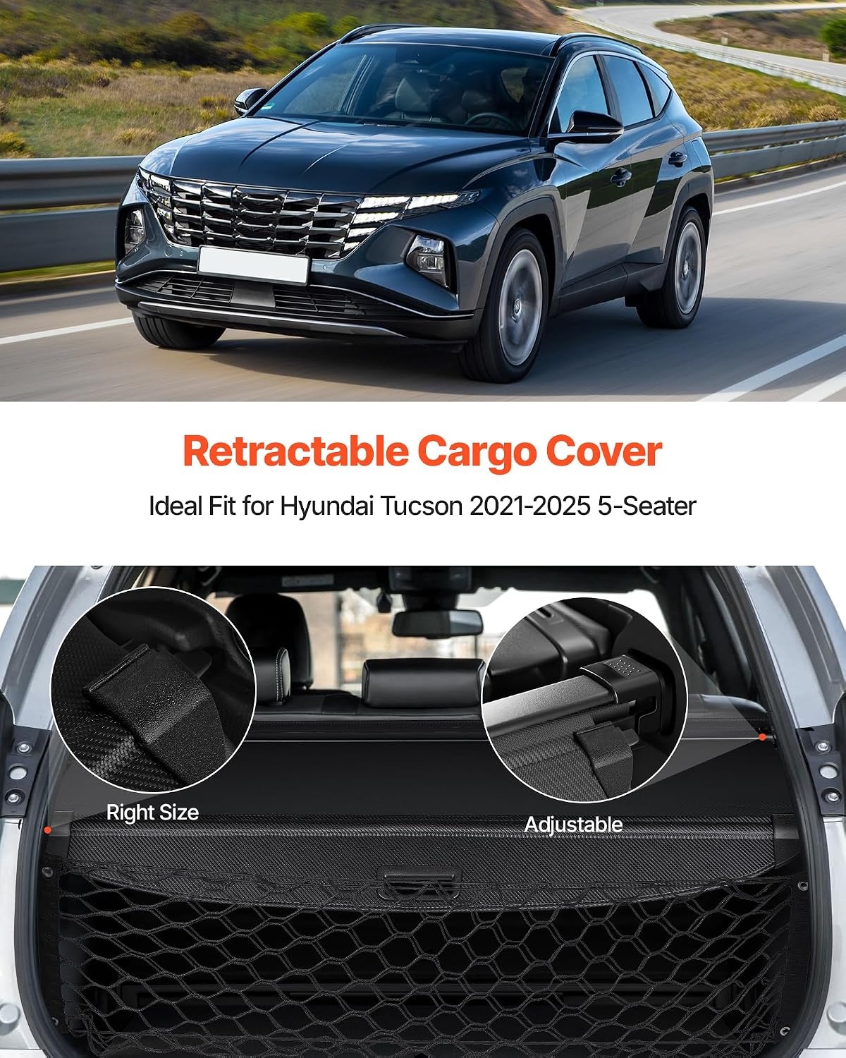 image:imageVEVOR Cargo Cover for Mazda CX5 20172024 2025 5Seater Accessories Carbon Fiber Texture Retractable Trunk Cover AntiPeeping Luggage Privacy Shield Easy Installation Security Shade CarHyundai Tucson 20212025