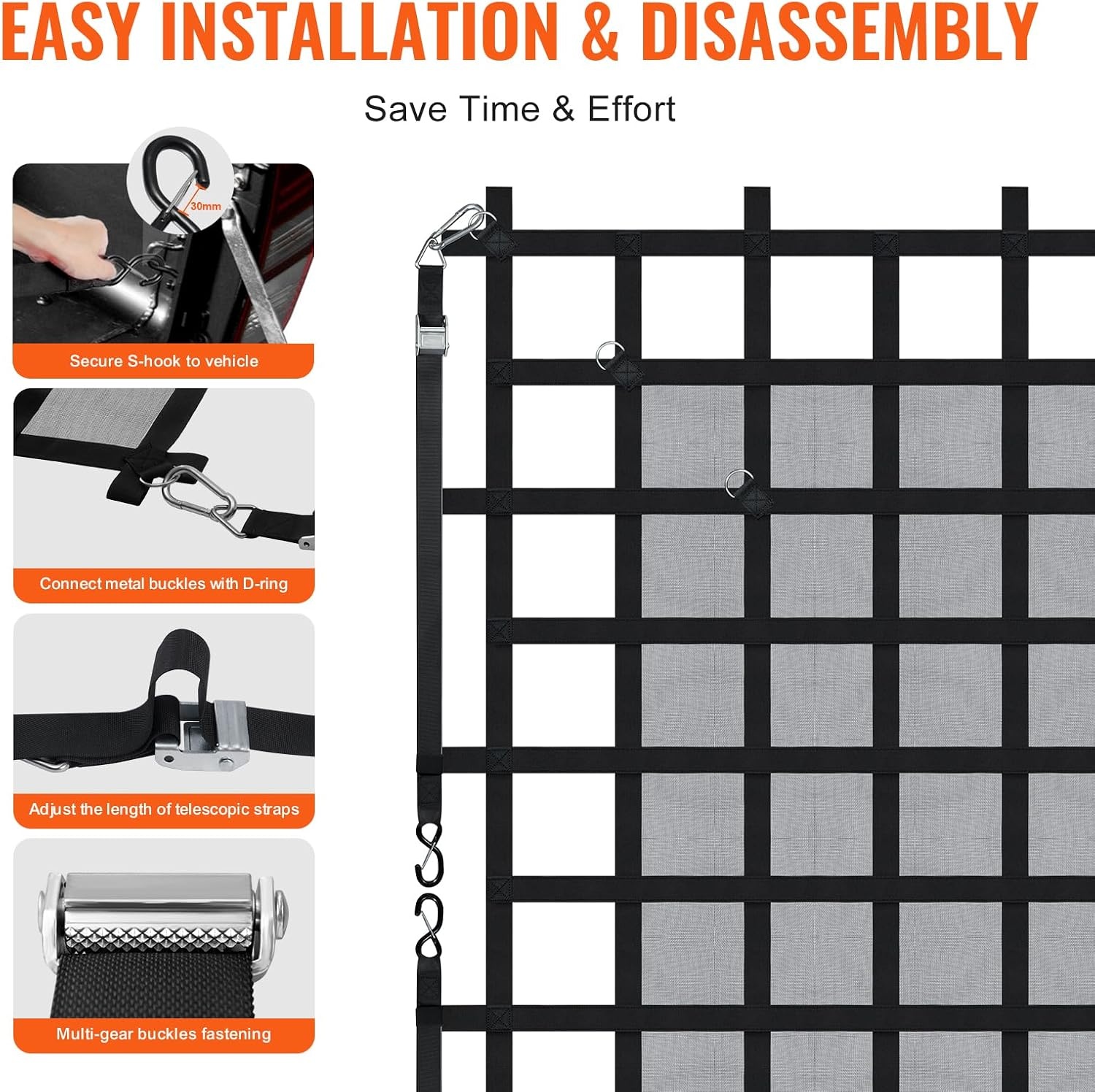 image:imageVEVOR Cargo Net with Mesh 72 in x 57 in Heavy Duty Truck Cargo NetWLL 1100lbs 4 Adjustable Straps with Carabiners amp SHooks Truck Bed Cover for Trailer Pickup Boat Jeep SUV 475 x 6 ft72 x 57