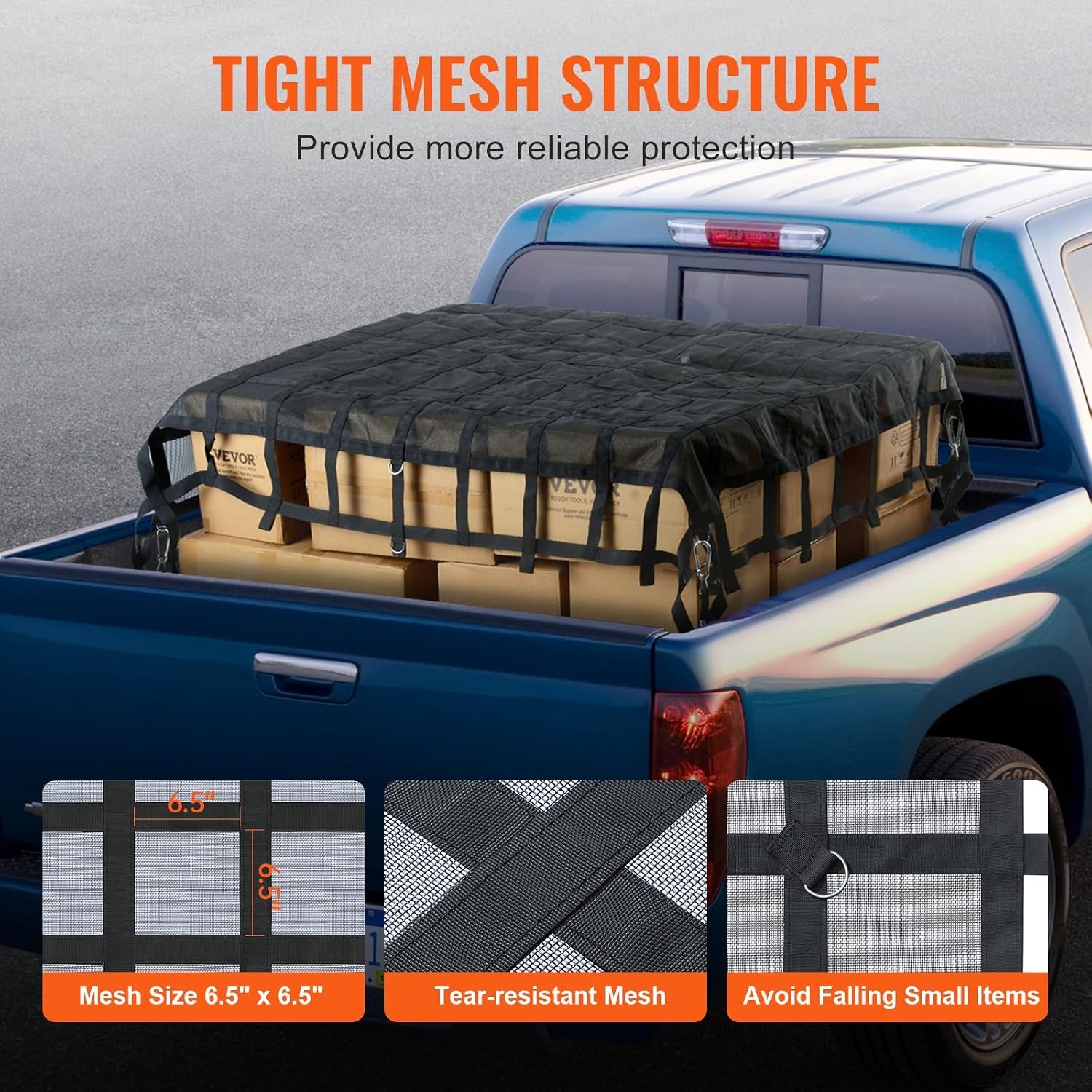 image:imageVEVOR Cargo Net with Mesh 8 x 67 Cargo Net for Pickup Truck Bed Heavy Duty Cargo Nets with Cam Buckles amp SHooks amp Cross Strap Truck Bed Cargo Net for Trailer SUV Jeeps96 x 80Polyester