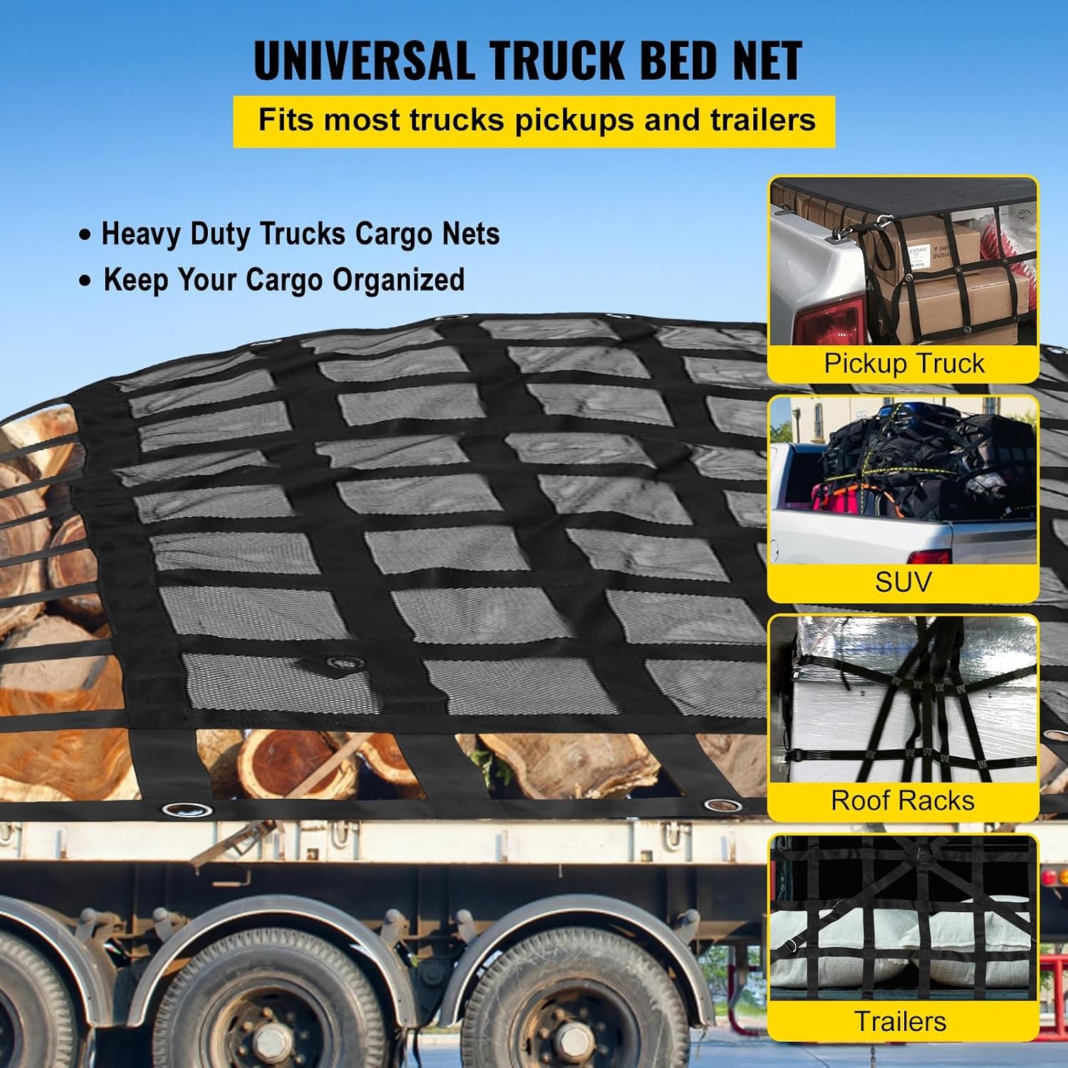 image:imageVEVOR Cargo Net with Mesh 8 x 67 Cargo Net for Pickup Truck Bed Heavy Duty Cargo Nets with Cam Buckles amp SHooks amp Cross Strap Truck Bed Cargo Net for Trailer SUV Jeeps96 x 80PP