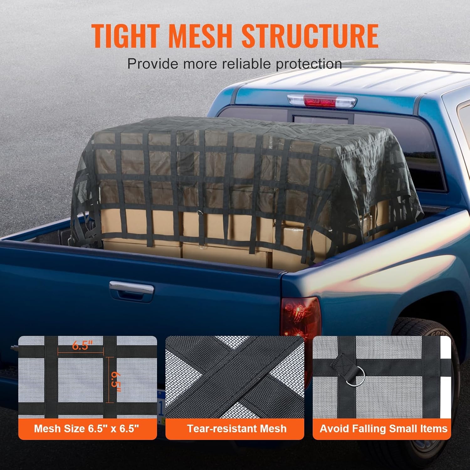 image:imageVEVOR Cargo Net with Mesh 8 x 67 Cargo Net for Pickup Truck Bed Heavy Duty Cargo Nets with Cam Buckles amp SHooks amp Cross Strap Truck Bed Cargo Net for Trailer SUV Jeeps96 x 80Polyester