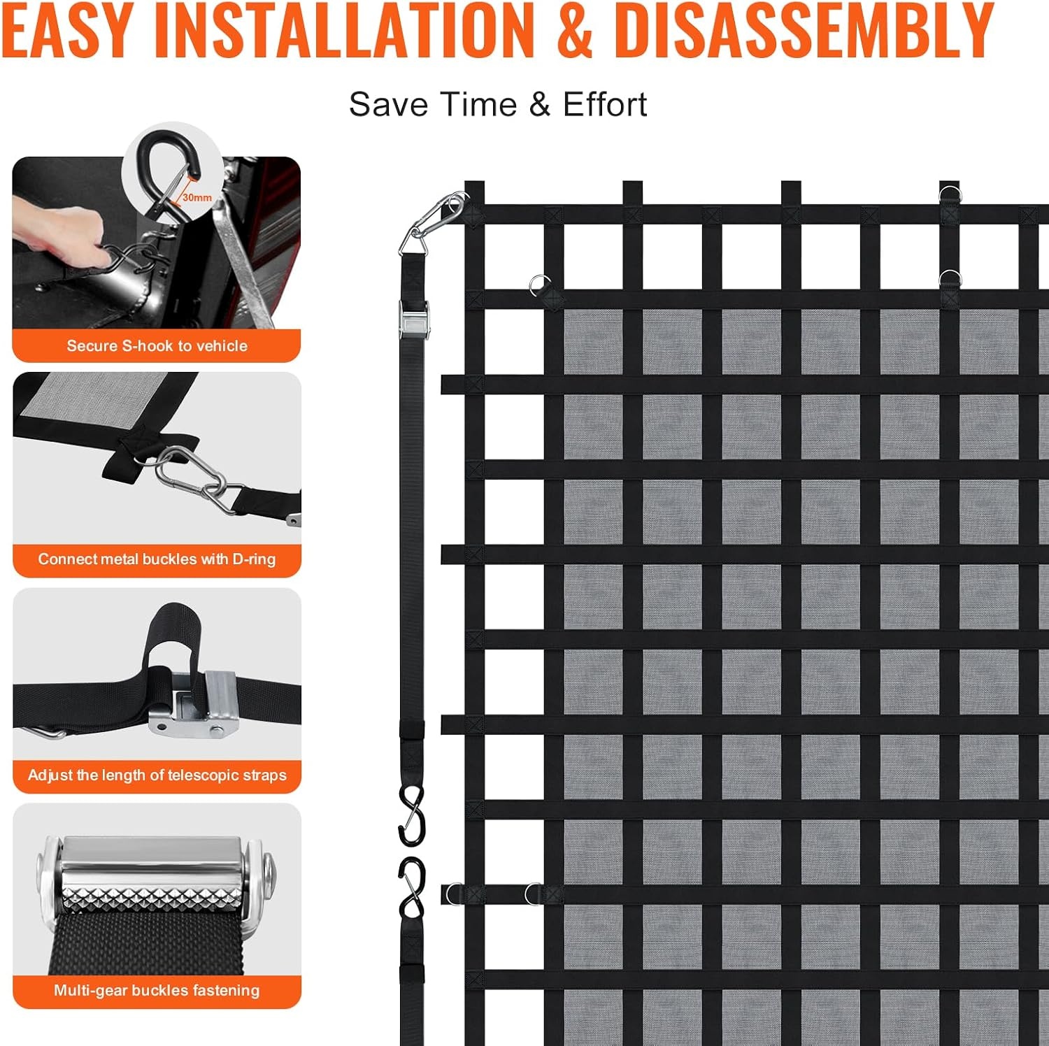 image:imageVEVOR Cargo Net with Mesh 8 x 67 Cargo Net for Pickup Truck Bed Heavy Duty Cargo Nets with Cam Buckles amp SHooks amp Cross Strap Truck Bed Cargo Net for Trailer SUV Jeeps96 x 80Polyester
