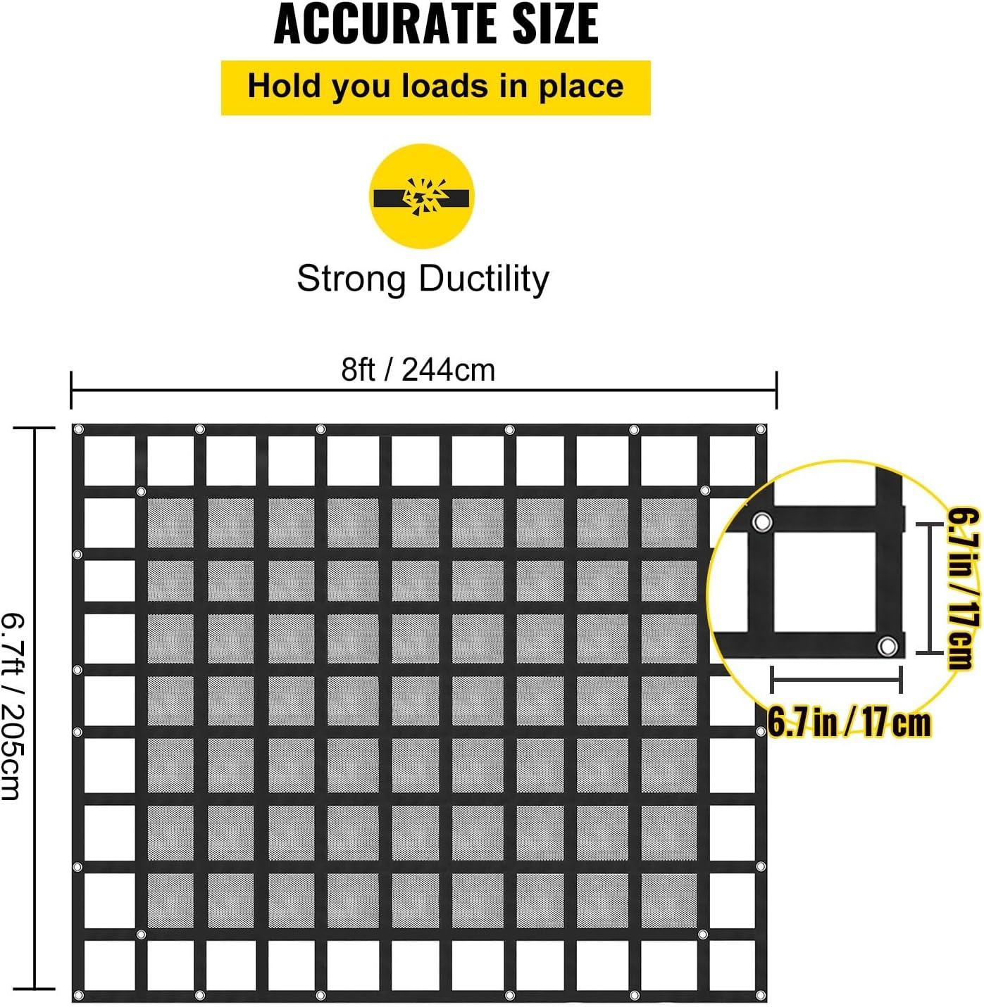 image:imageVEVOR Cargo Net with Mesh 8 x 67 Cargo Net for Pickup Truck Bed Heavy Duty Cargo Nets with Cam Buckles amp SHooks amp Cross Strap Truck Bed Cargo Net for Trailer SUV Jeeps96 x 80PP