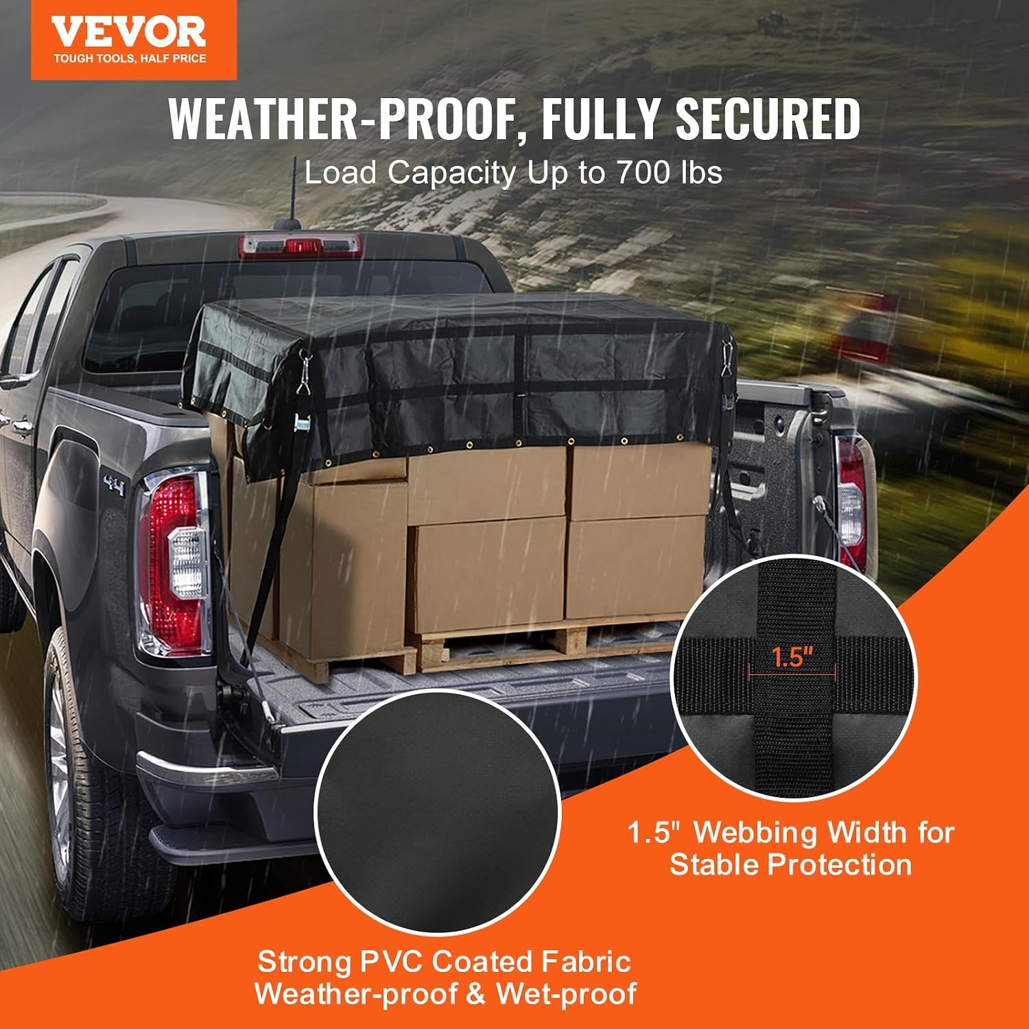 image:imageVEVOR Cargo Net with Mesh 8 x 67 Cargo Net for Pickup Truck Bed Heavy Duty Cargo Nets with Cam Buckles amp SHooks amp Cross Strap Truck Bed Cargo Net for Trailer SUV Jeeps96 x 80Waterproof