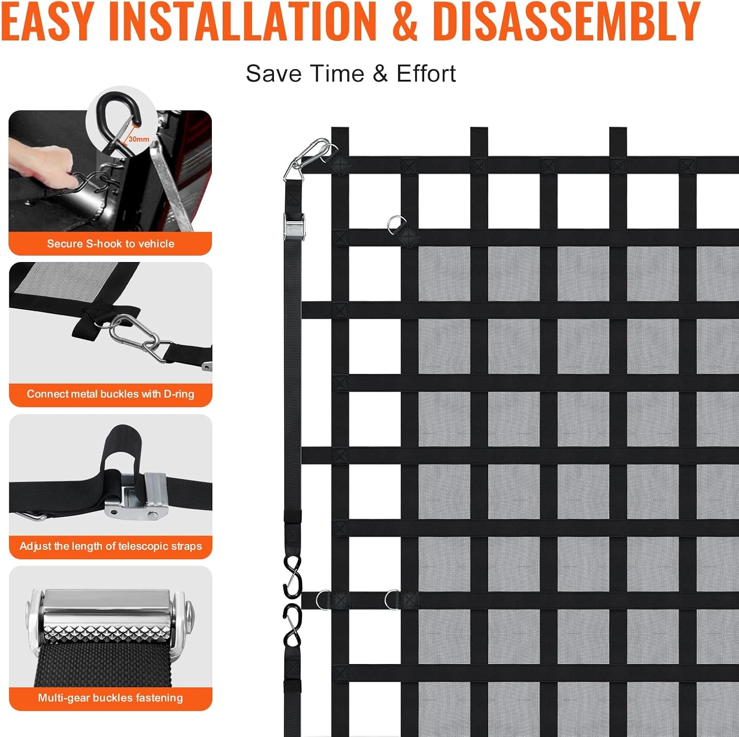 image:imageVEVOR Cargo Net with Mesh 8 x 67 Cargo Net for Pickup Truck Bed Heavy Duty Cargo Nets with Cam Buckles amp SHooks amp Cross Strap Truck Bed Cargo Net for Trailer SUV Jeeps96 x 80Polyester