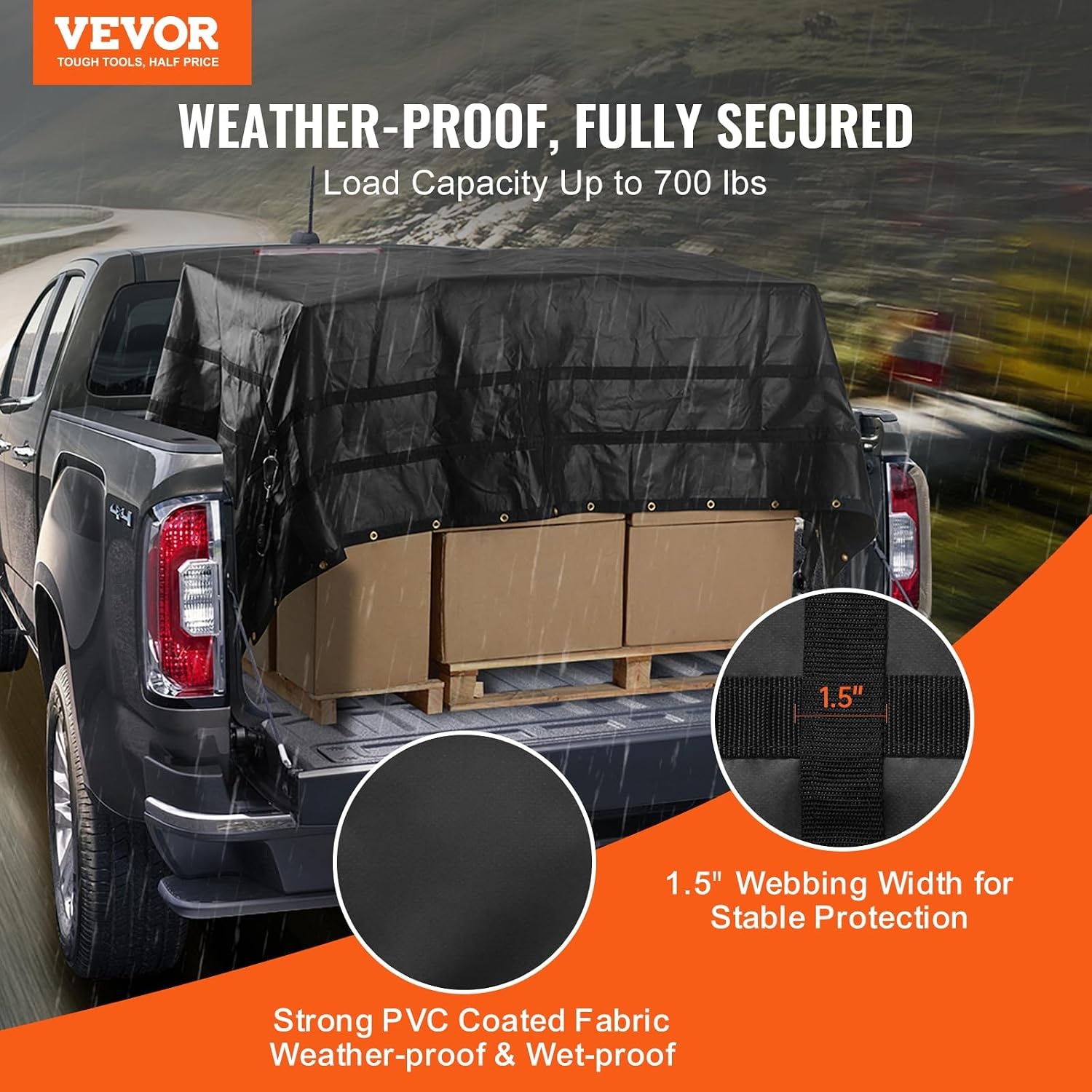 image:imageVEVOR Cargo Net with Mesh 8 x 67 Cargo Net for Pickup Truck Bed Heavy Duty Cargo Nets with Cam Buckles amp SHooks amp Cross Strap Truck Bed Cargo Net for Trailer SUV Jeeps96 x 80Waterproof