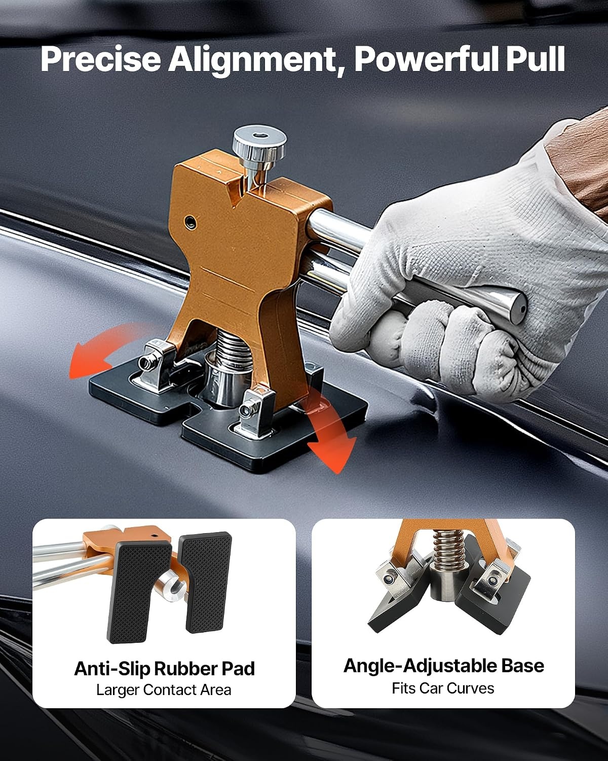 image:imageVEVOR Dent Puller Kit 60 PCS Paintless Dent Removal Kit with Golden Lifter Bridge Puller Rubber Hammer Glue Gun Auto Body Hail Damage Repair Remover Tools for Car Refrigerator Door Ding Repair61PCS