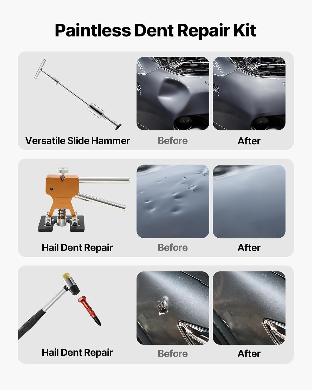 image:imageVEVOR Dent Puller Kit 60 PCS Paintless Dent Removal Kit with Golden Lifter Bridge Puller Rubber Hammer Glue Gun Auto Body Hail Damage Repair Remover Tools for Car Refrigerator Door Ding Repair61PCS