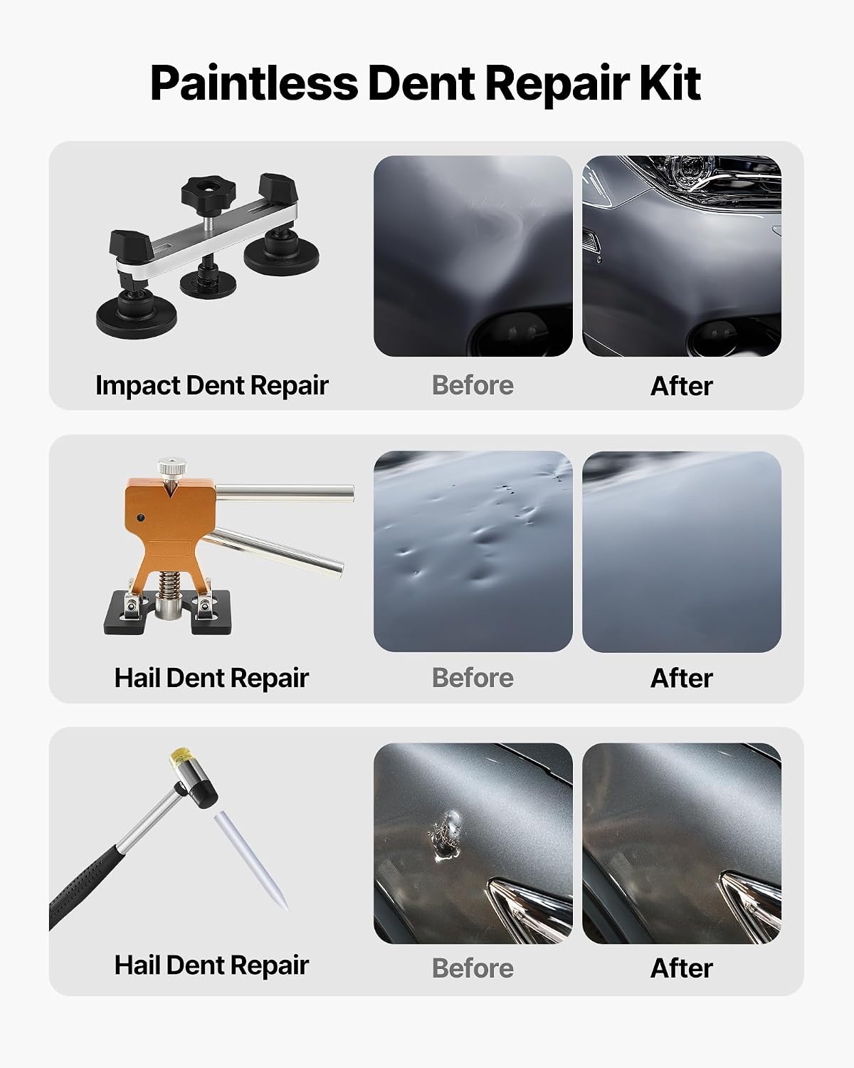 image:imageVEVOR Dent Puller Kit 60 PCS Paintless Dent Removal Kit with Golden Lifter Bridge Puller Rubber Hammer Glue Gun Auto Body Hail Damage Repair Remover Tools for Car Refrigerator Door Ding Repair60PCS