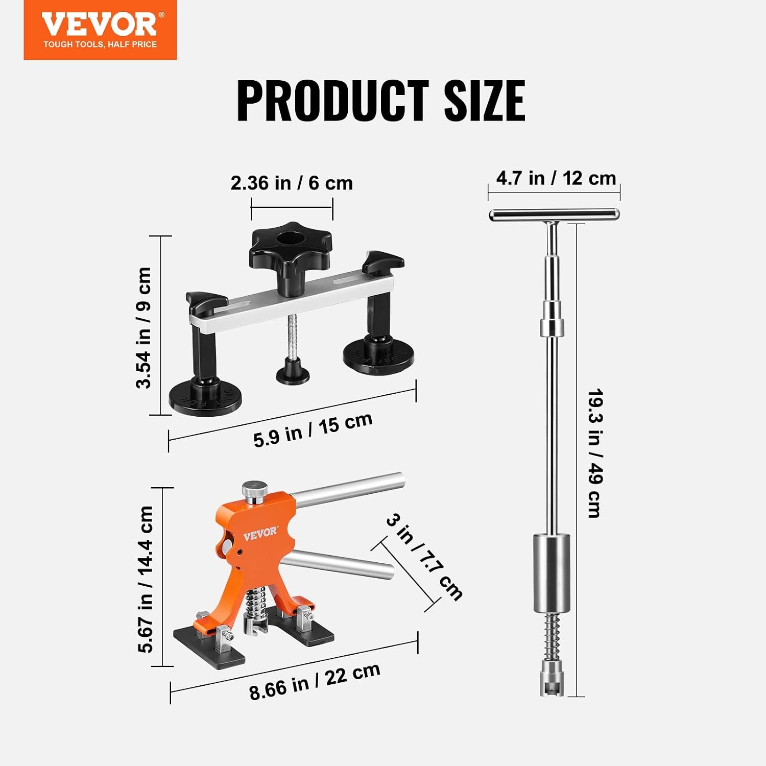 image:imageVEVOR Dent Puller Kit 60 PCS Paintless Dent Removal Kit with Golden Lifter Bridge Puller Rubber Hammer Glue Gun Auto Body Hail Damage Repair Remover Tools for Car Refrigerator Door Ding Repair73PCS